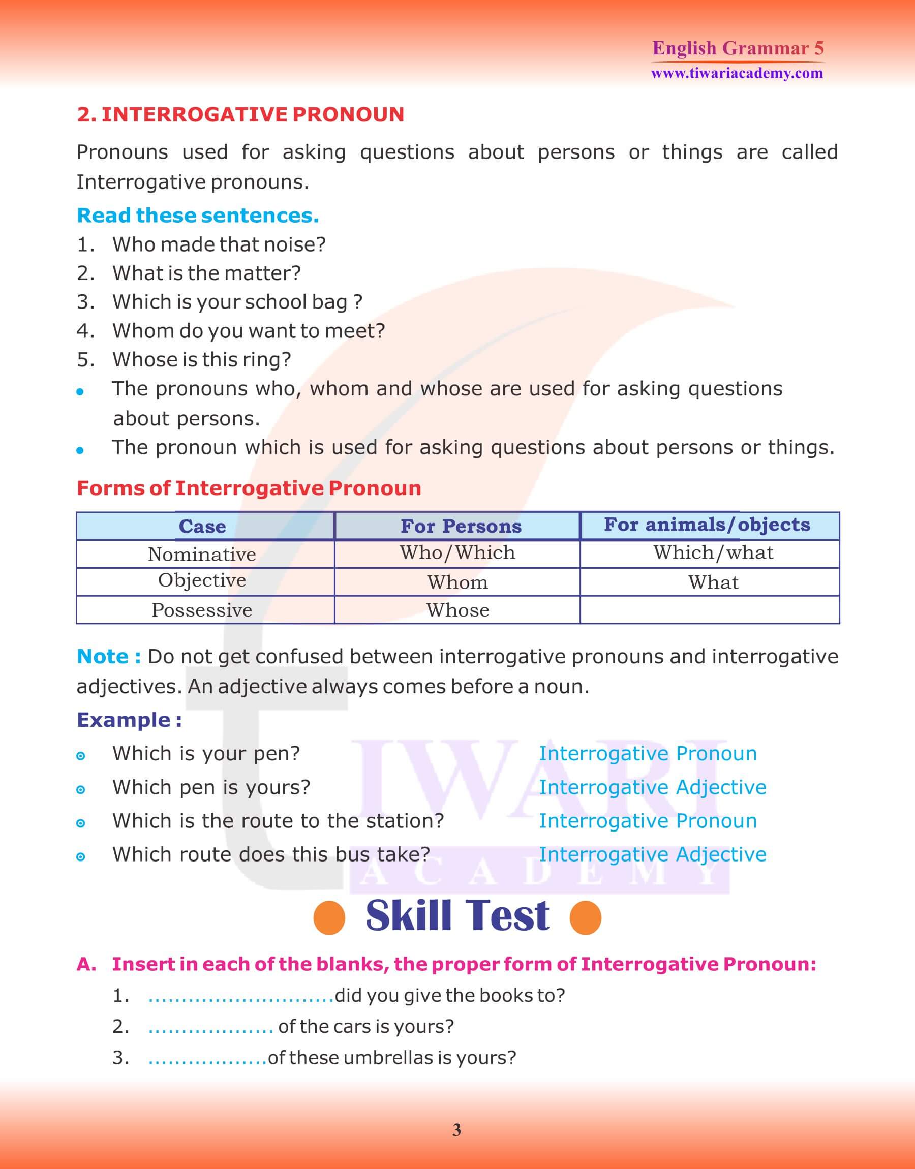 Class 5 English Grammar Pronoun