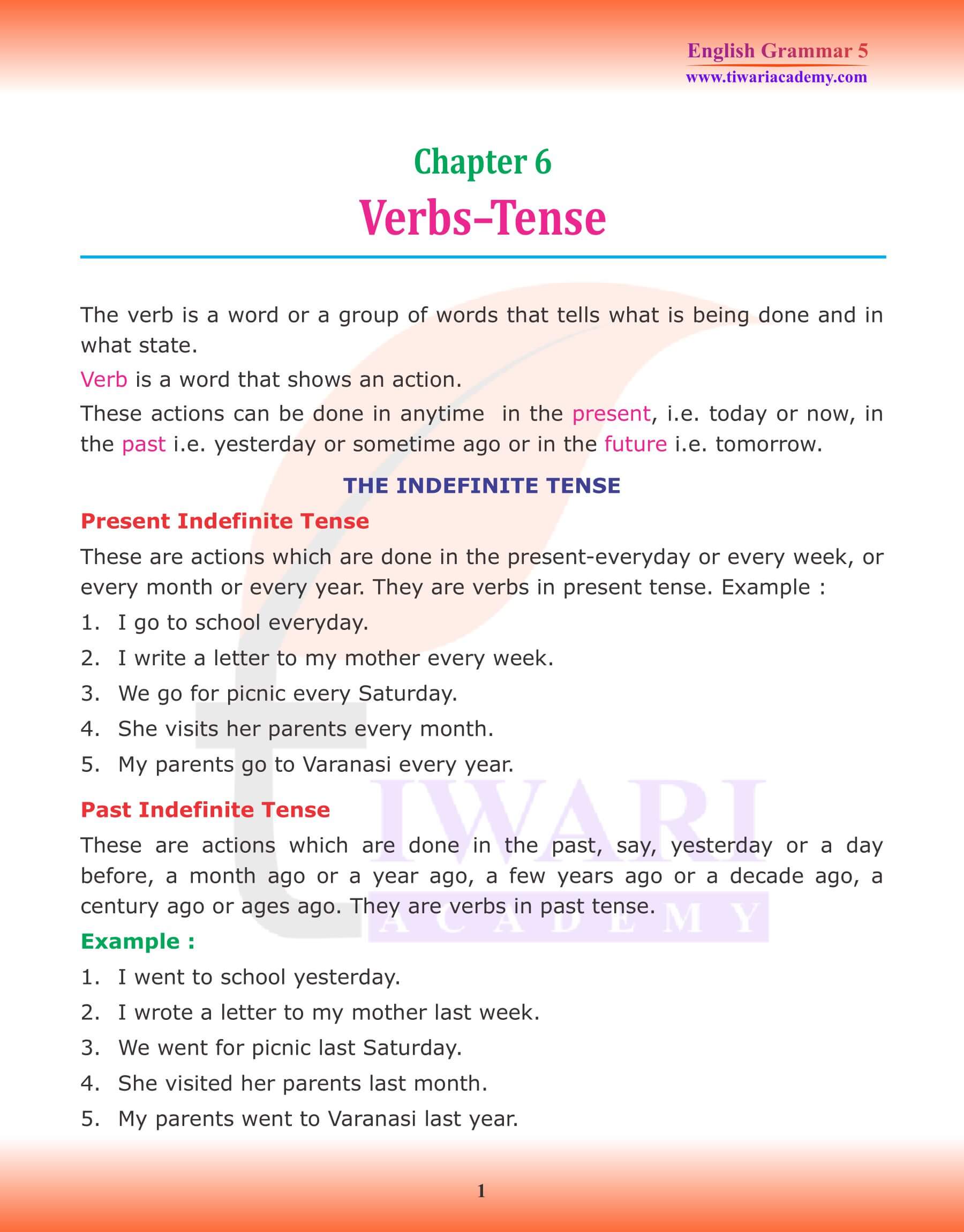 Class 5 Grammar Chapter 6 Verb and Tense