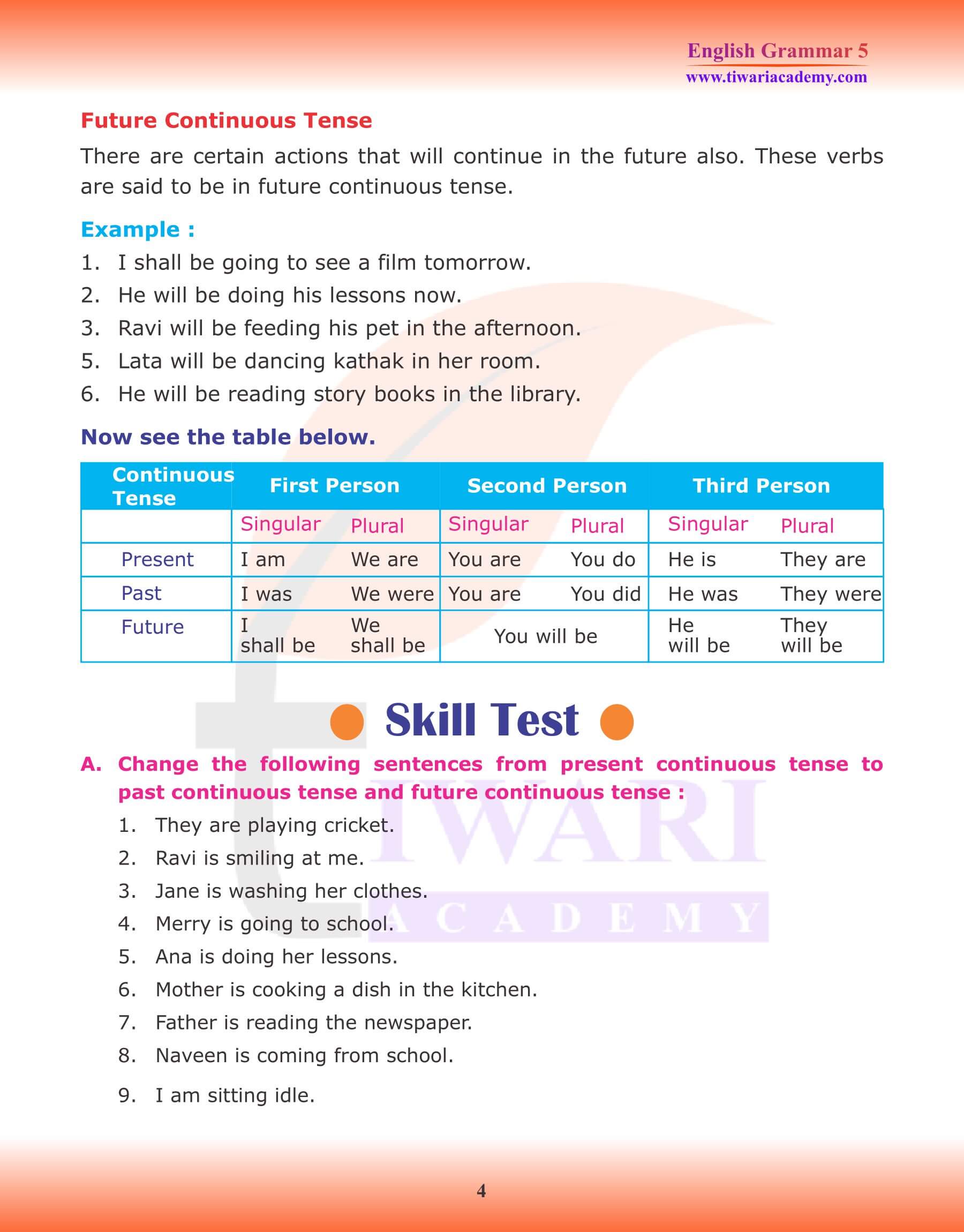 Class 5 English Grammar Chapter 6 Verb and Tense Exercises