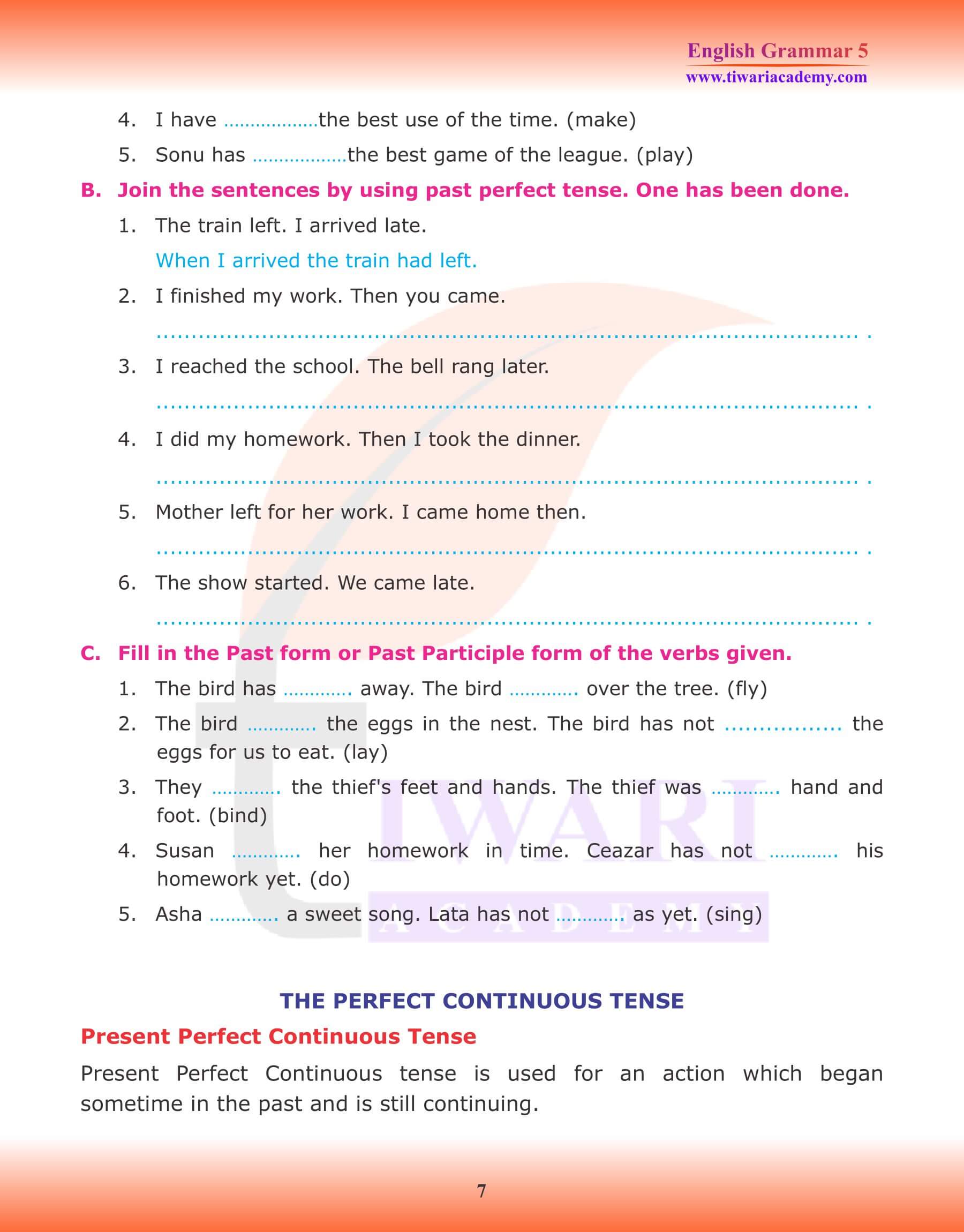 Class 5 English Grammar Verb Exercises Tense