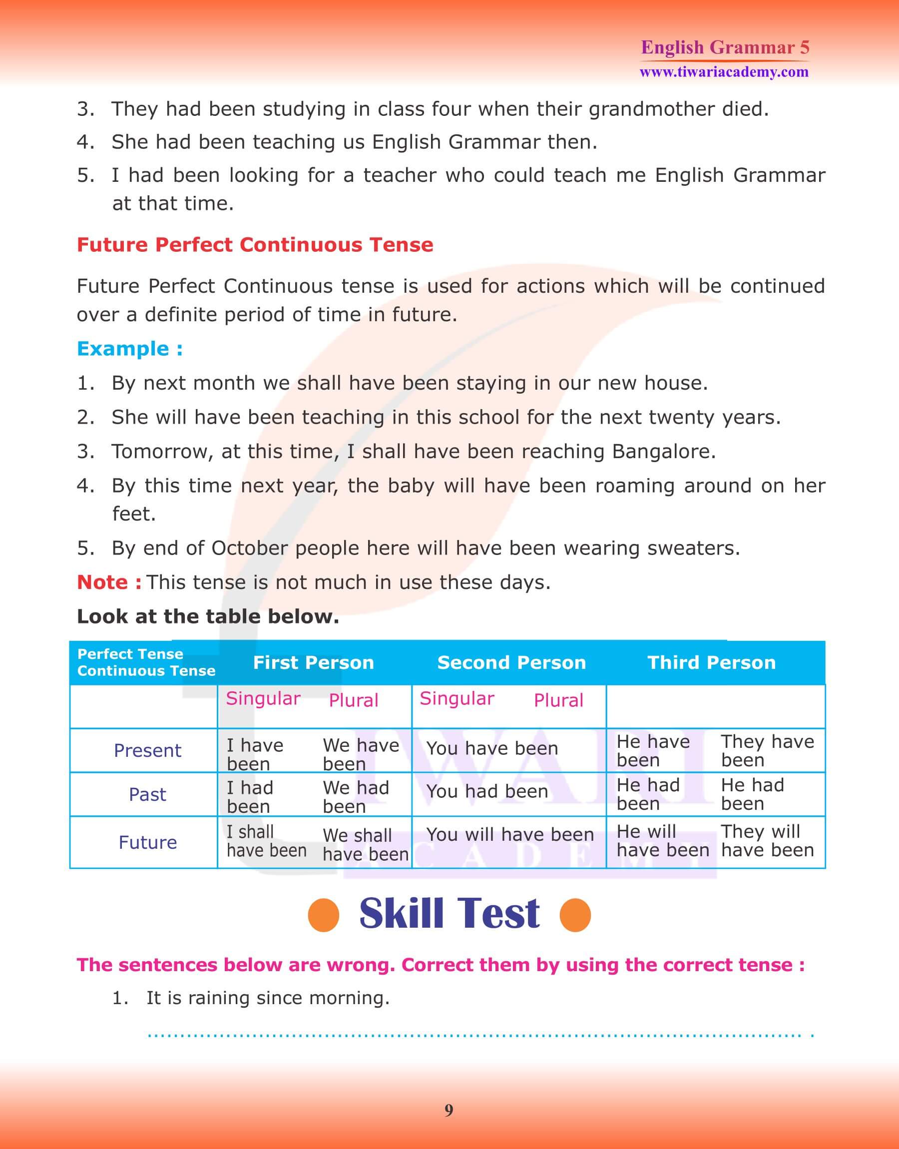 Class 5 English Grammar Topic Tense