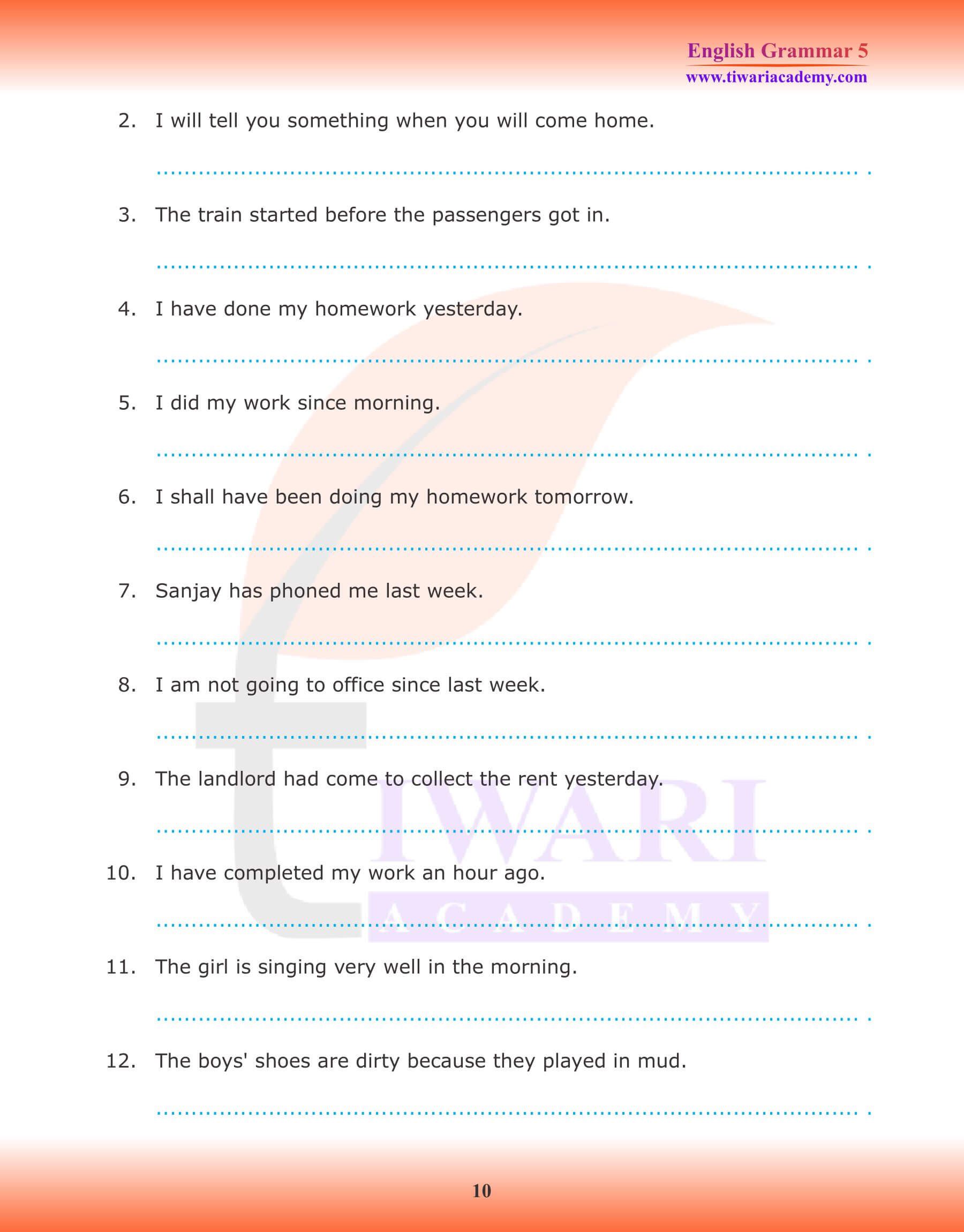 Class 5 English Grammar Tense Exercises