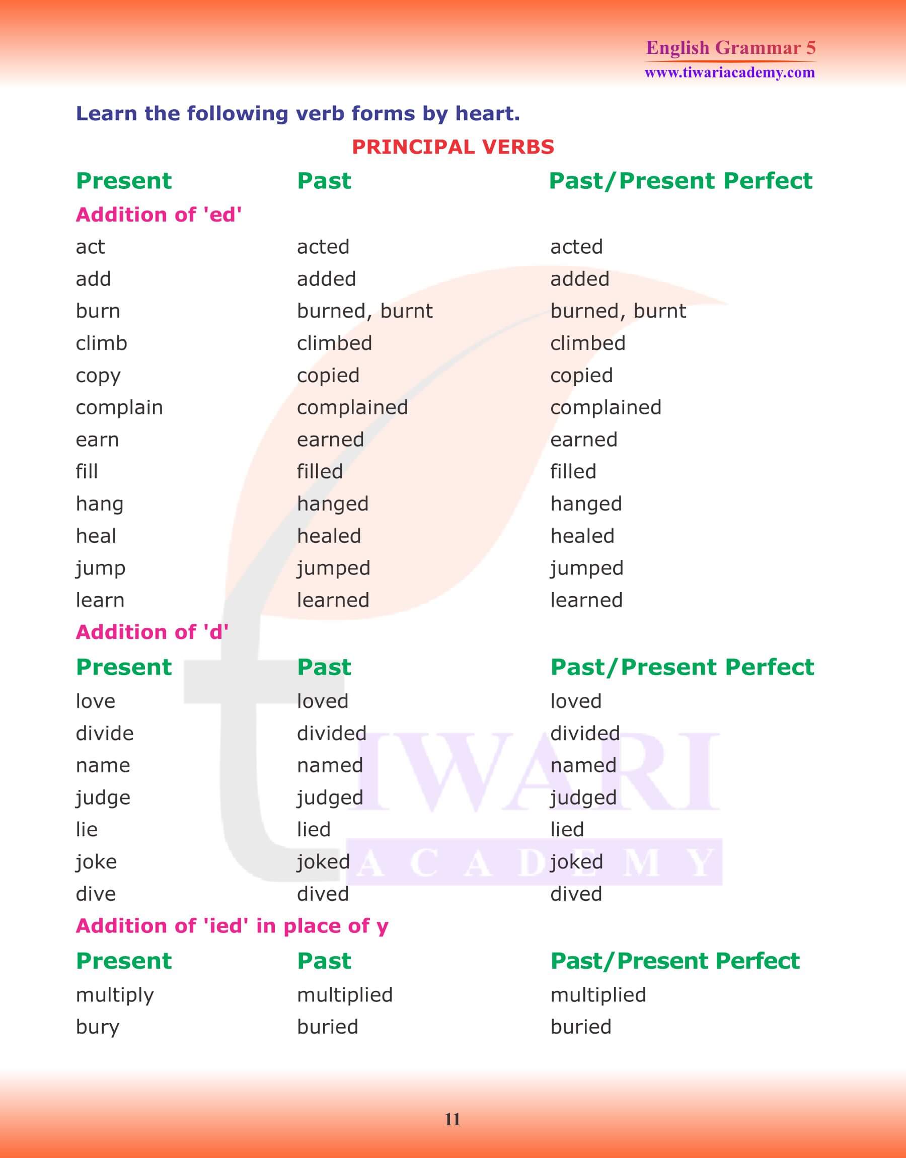 Class 5 Grammar Verb and Tense