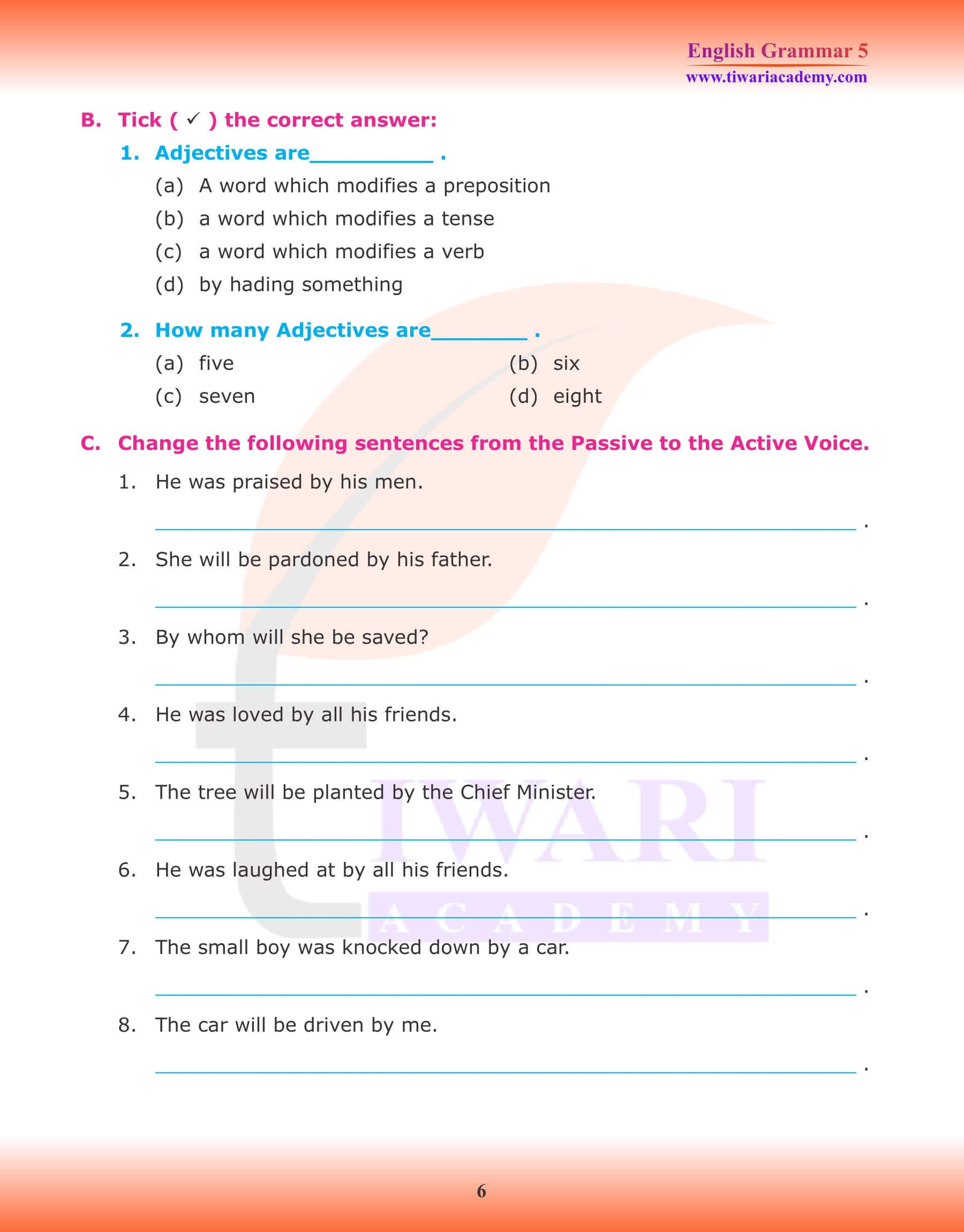 Class 5 English Grammar Active and Passive Voice Exercises