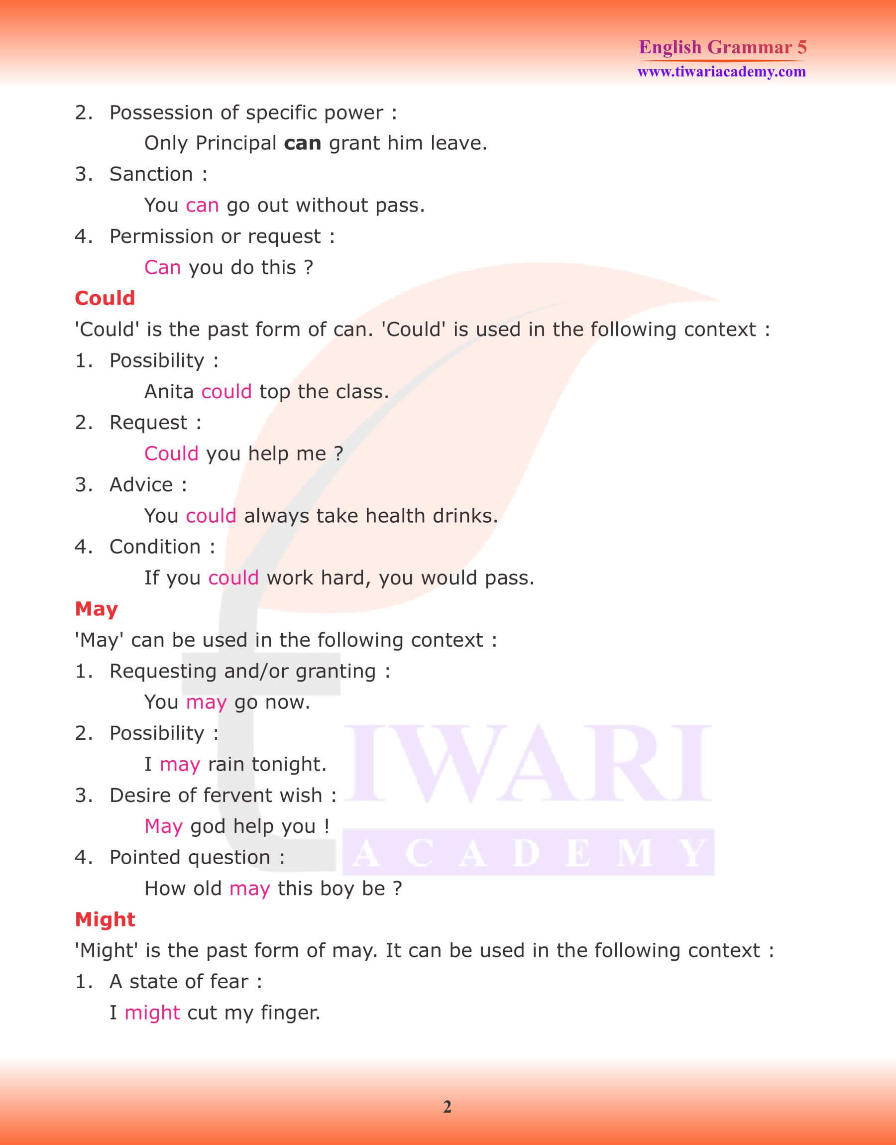 Class 5 English Grammar Chapter 9 Kinds of Modals