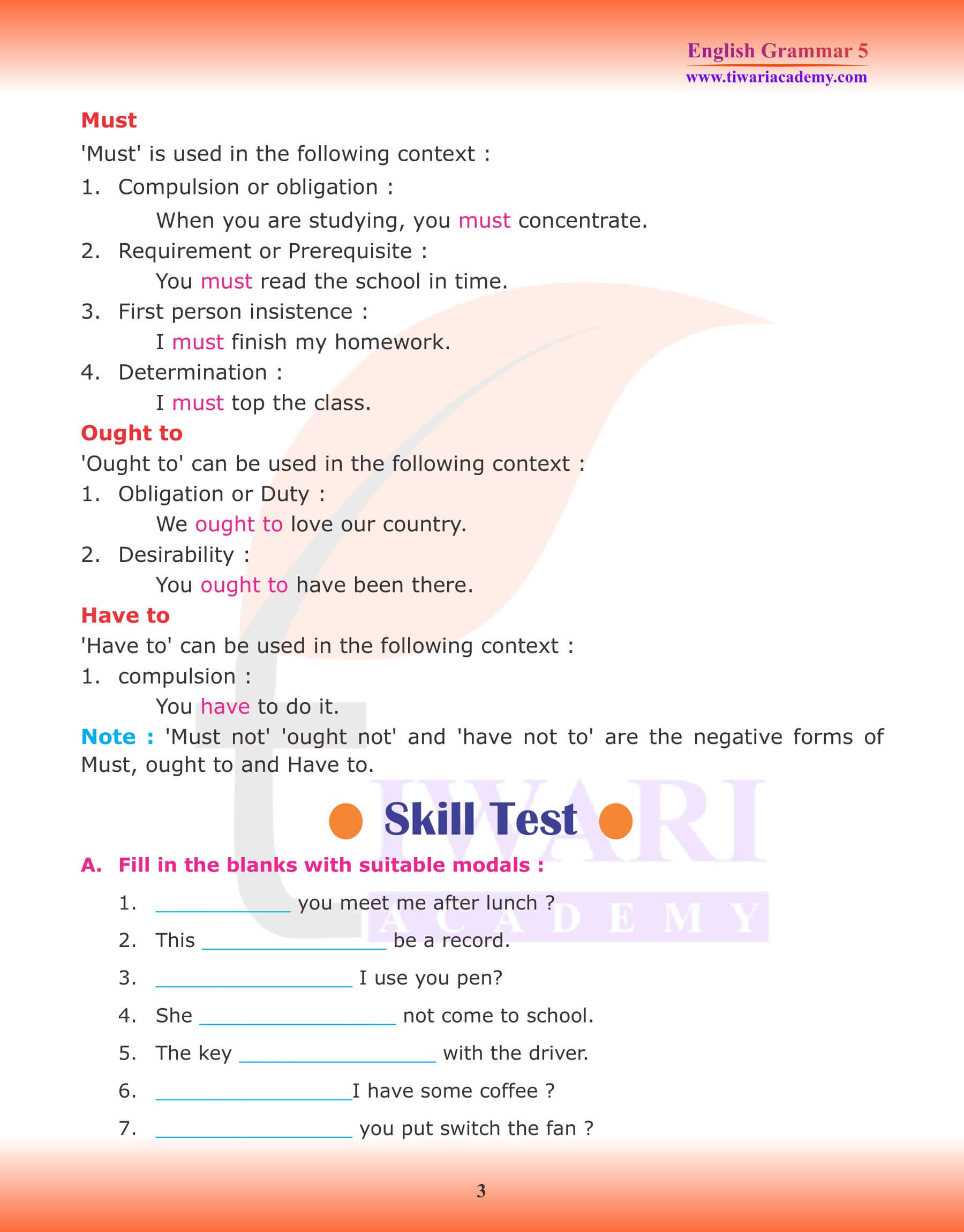 Class 5 English Grammar Modals