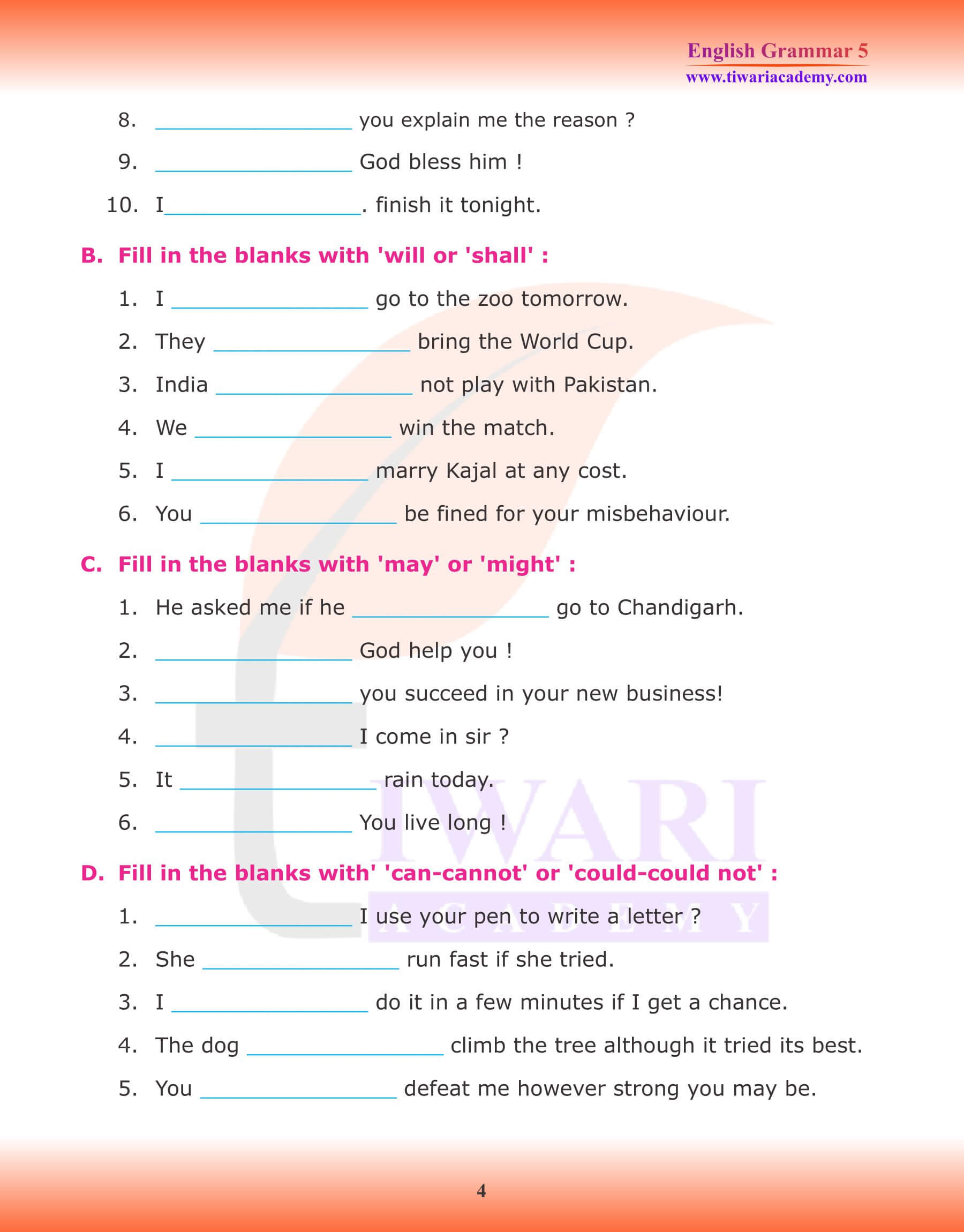 Class 5 English Grammar Modals and its uses