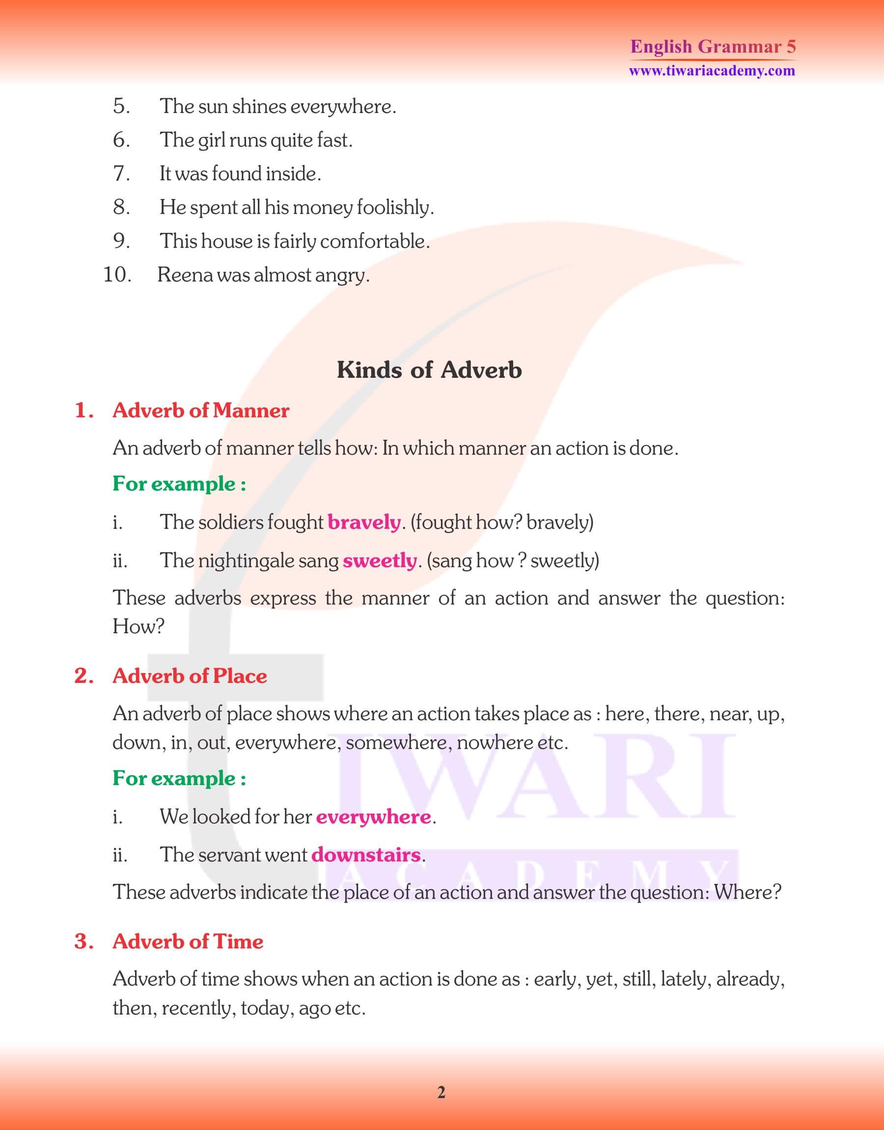 Class 5 English Grammar Adverbs Exercises