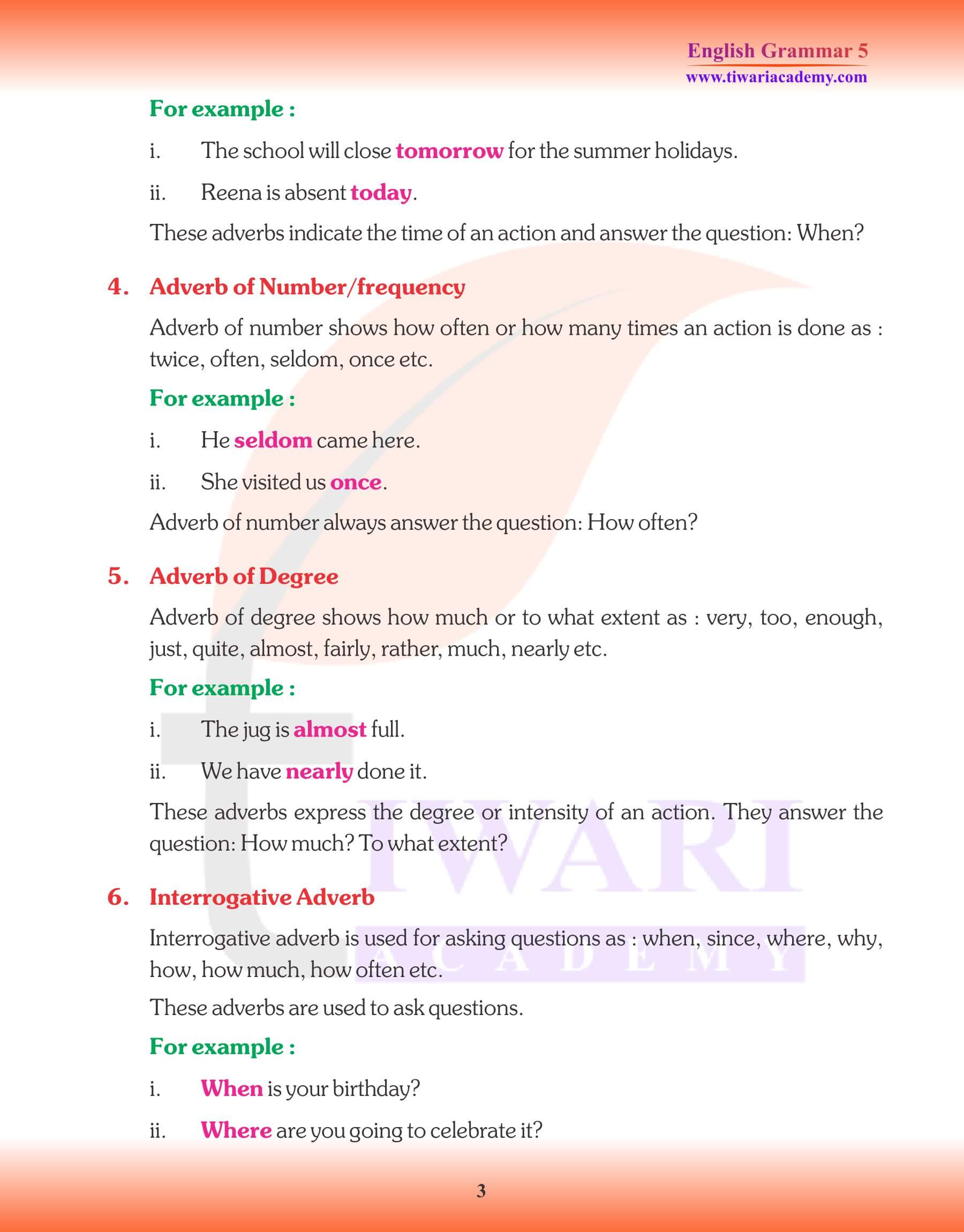 Class 5 English Grammar Adverbs Notes