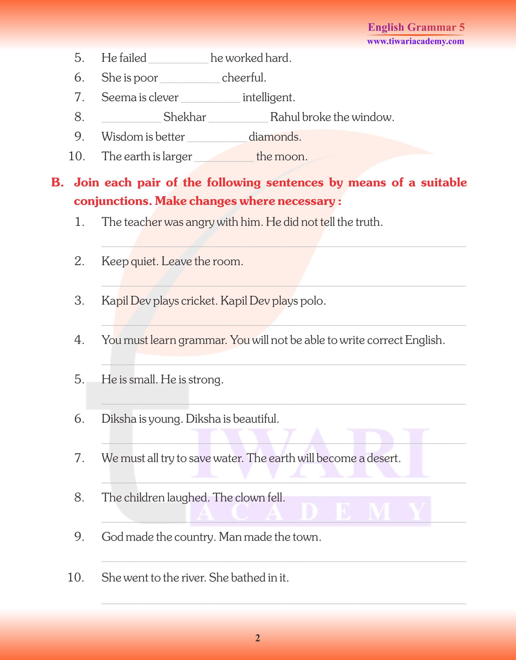 Class 5 Grammar Conjunctions Revision Book