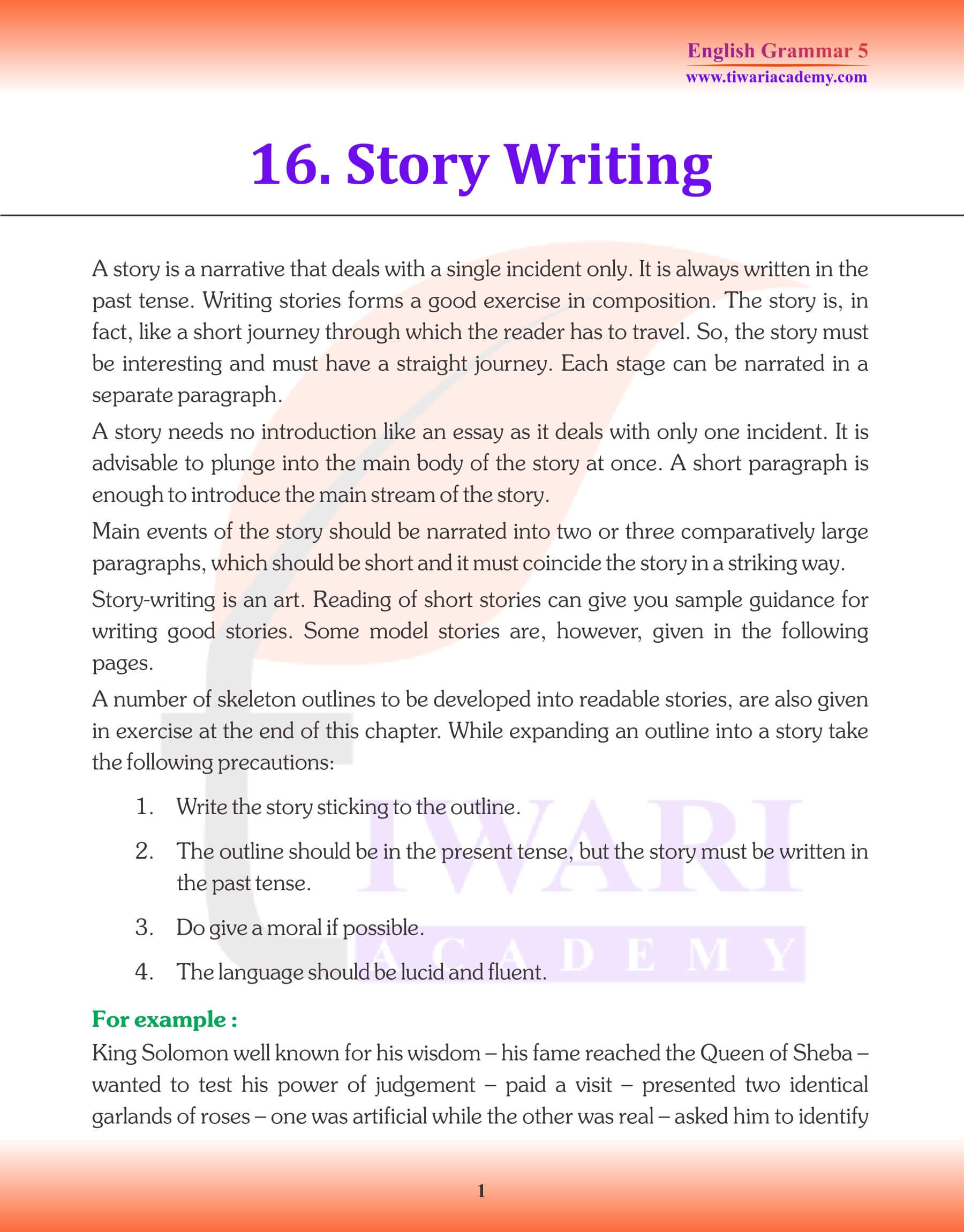 Class 5 English Grammar Story Writing Revision Book
