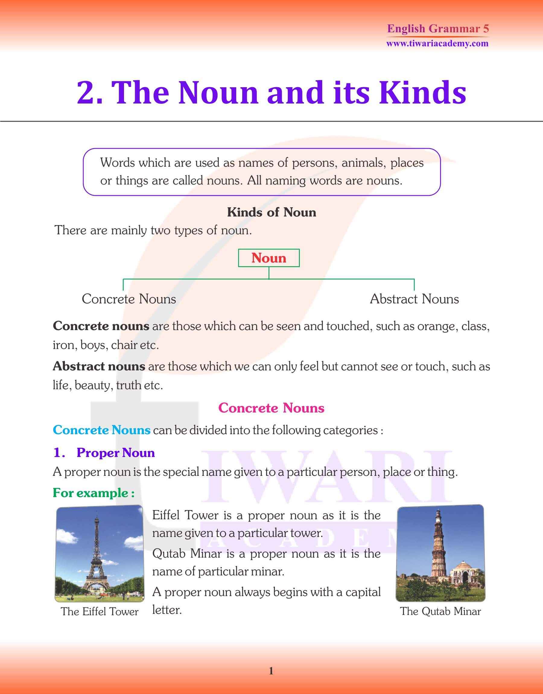Class 5 English Grammar Noun Revision Book