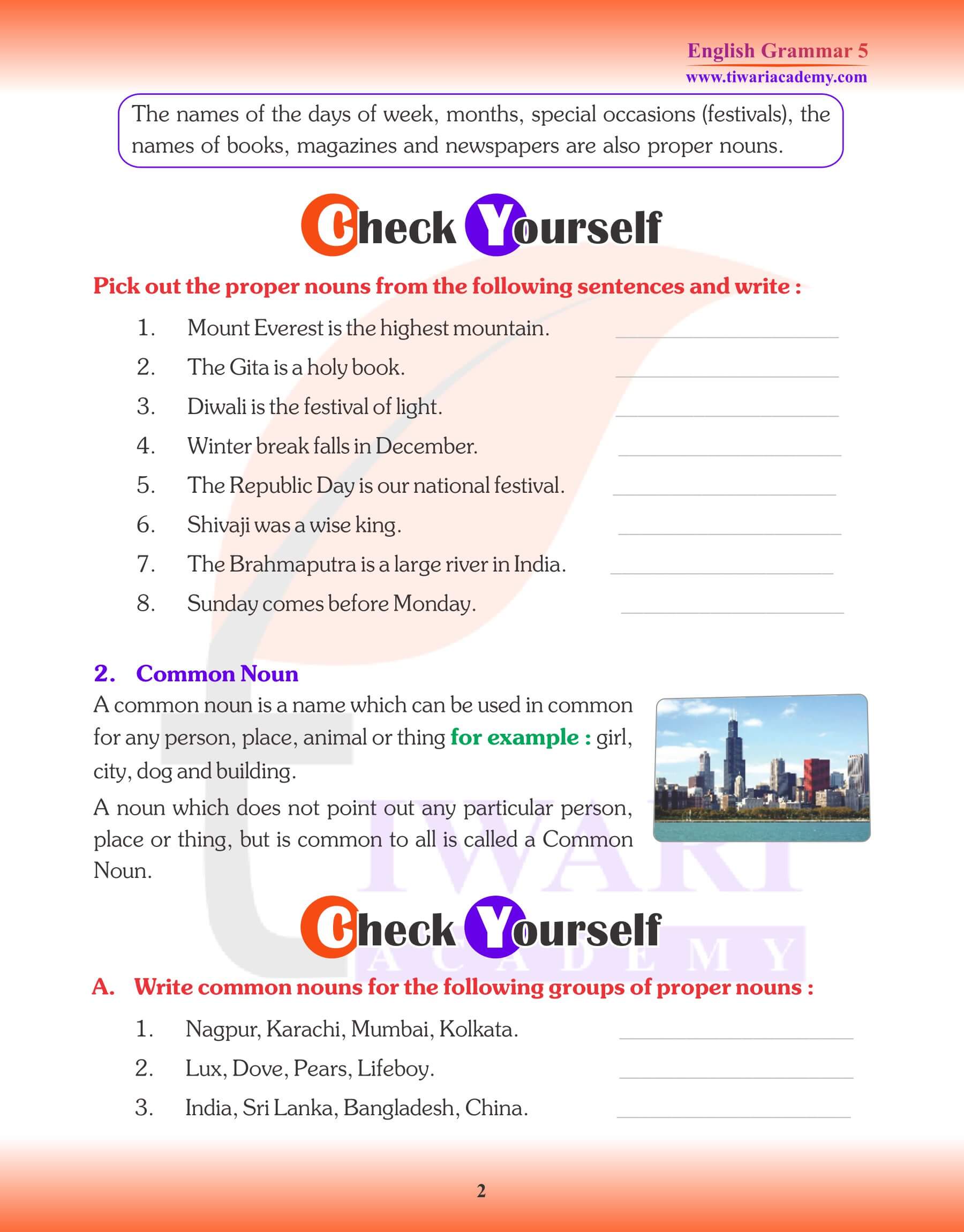 Class 5 English Grammar Noun Question Answers