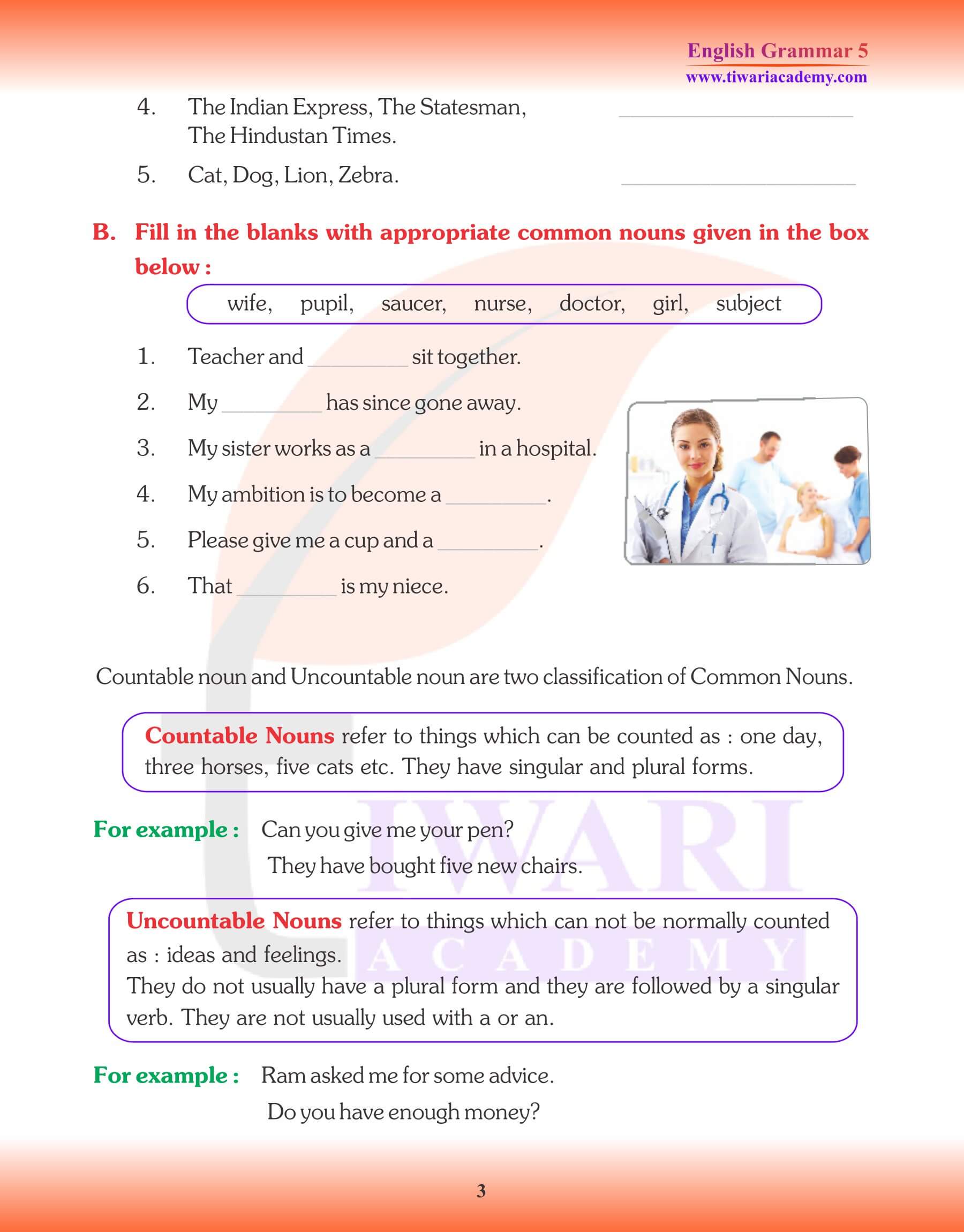 Class 5 English Grammar Noun notes