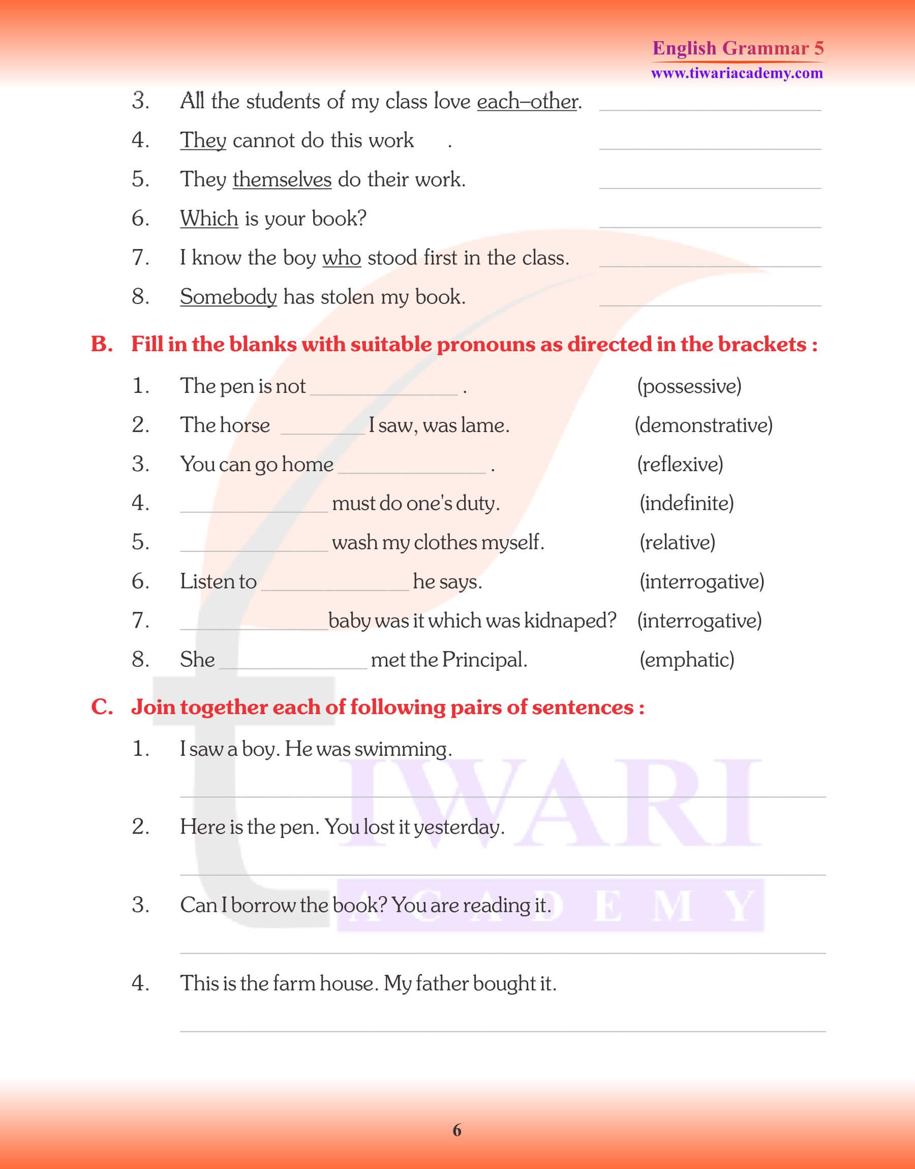 Class 5 Grammar Types of Pronoun