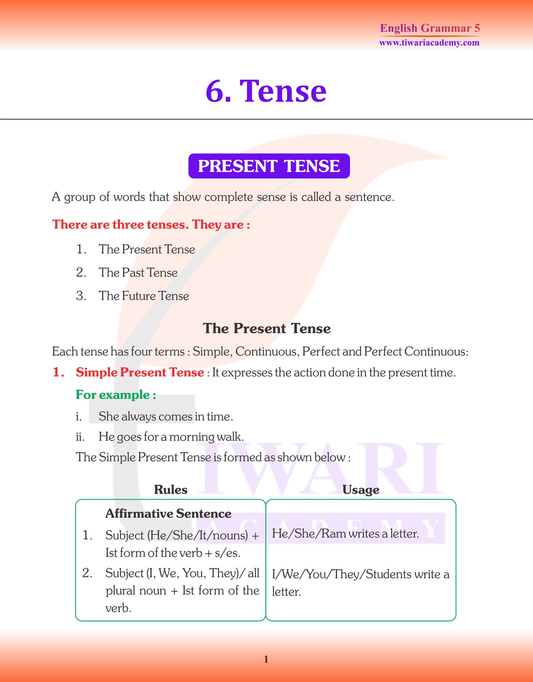 Class 5 Grammar Verb Tense Revision Book