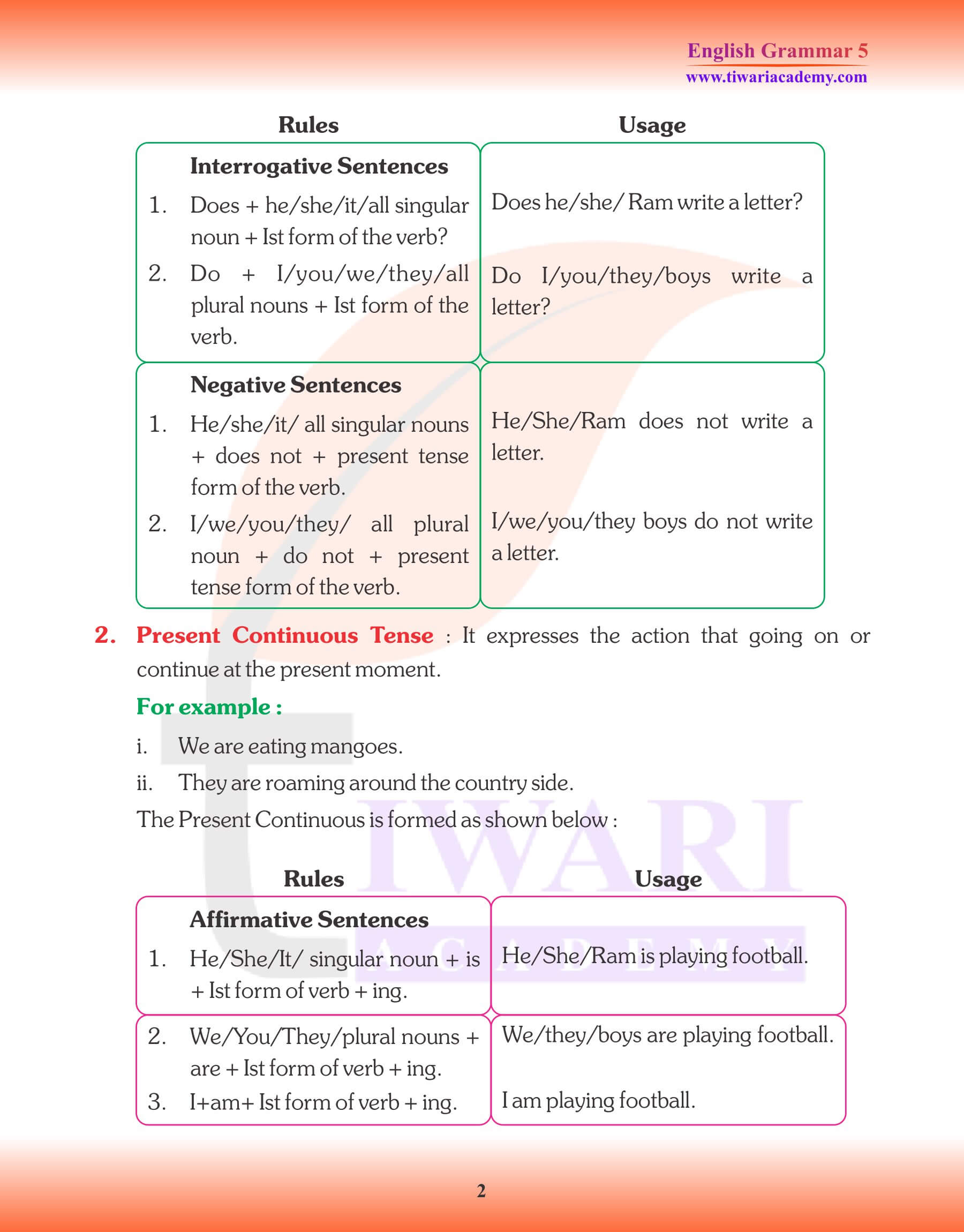 Class 5 Grammar Tense Exercises