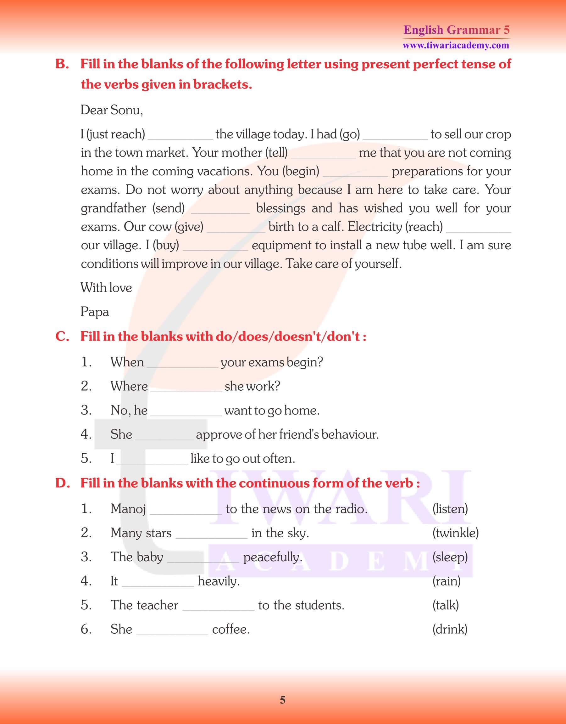 Class 5 Grammar Revision Tense