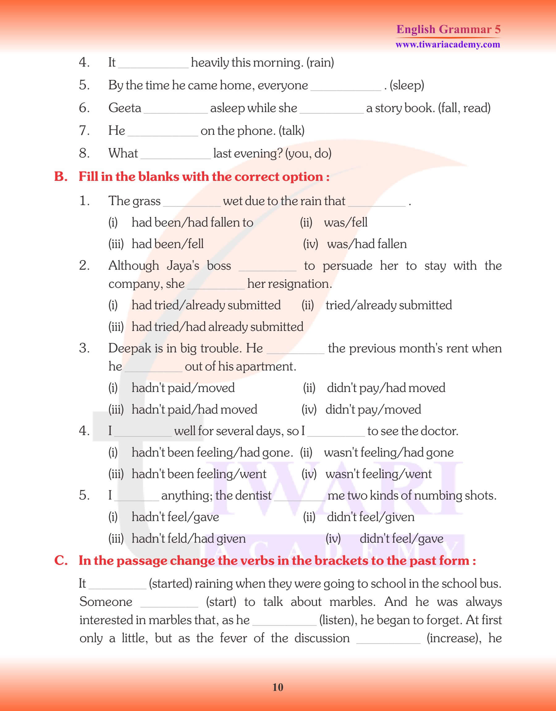 Class 5 Grammar Past Tense