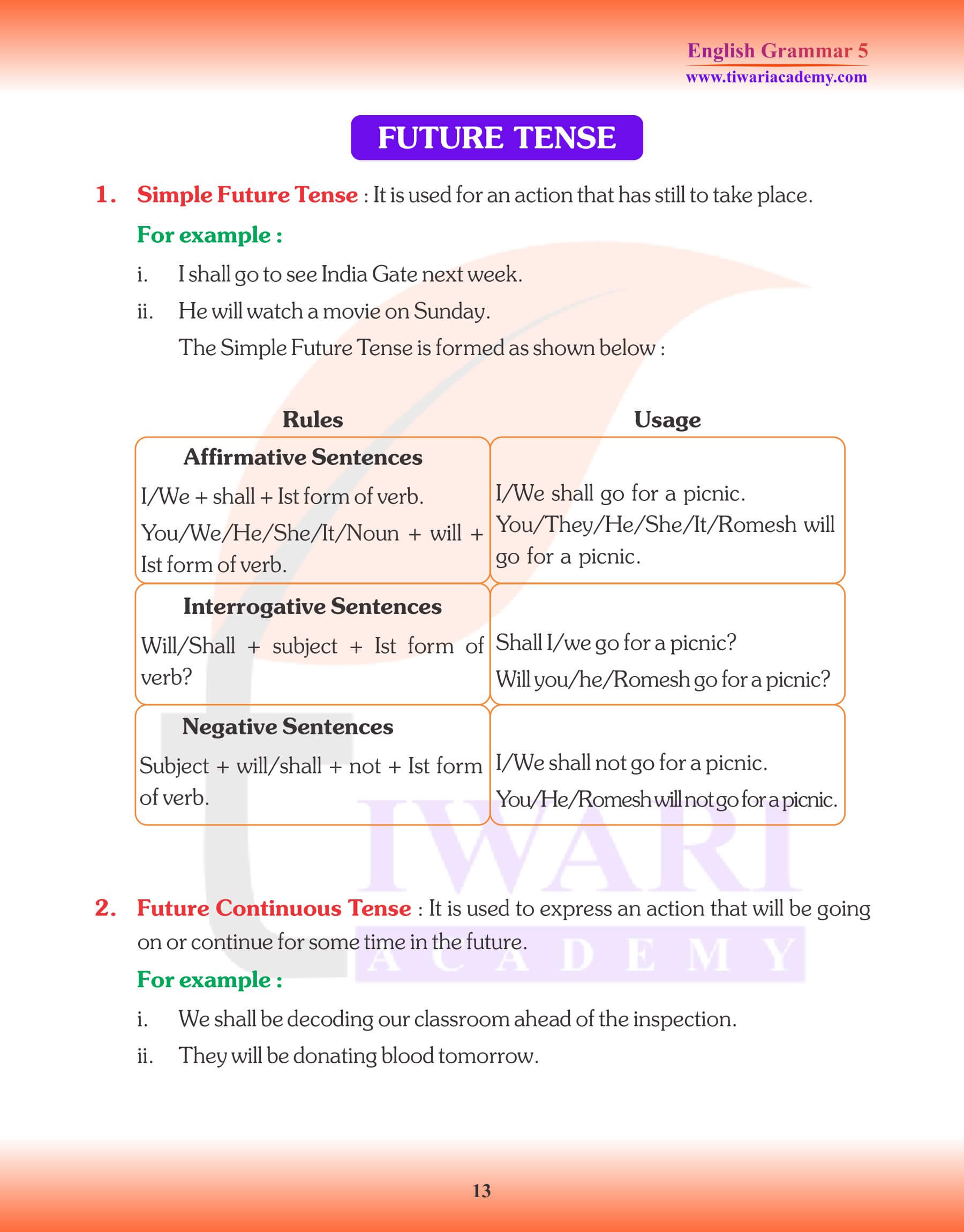 Class 5 Grammar Types of Tense