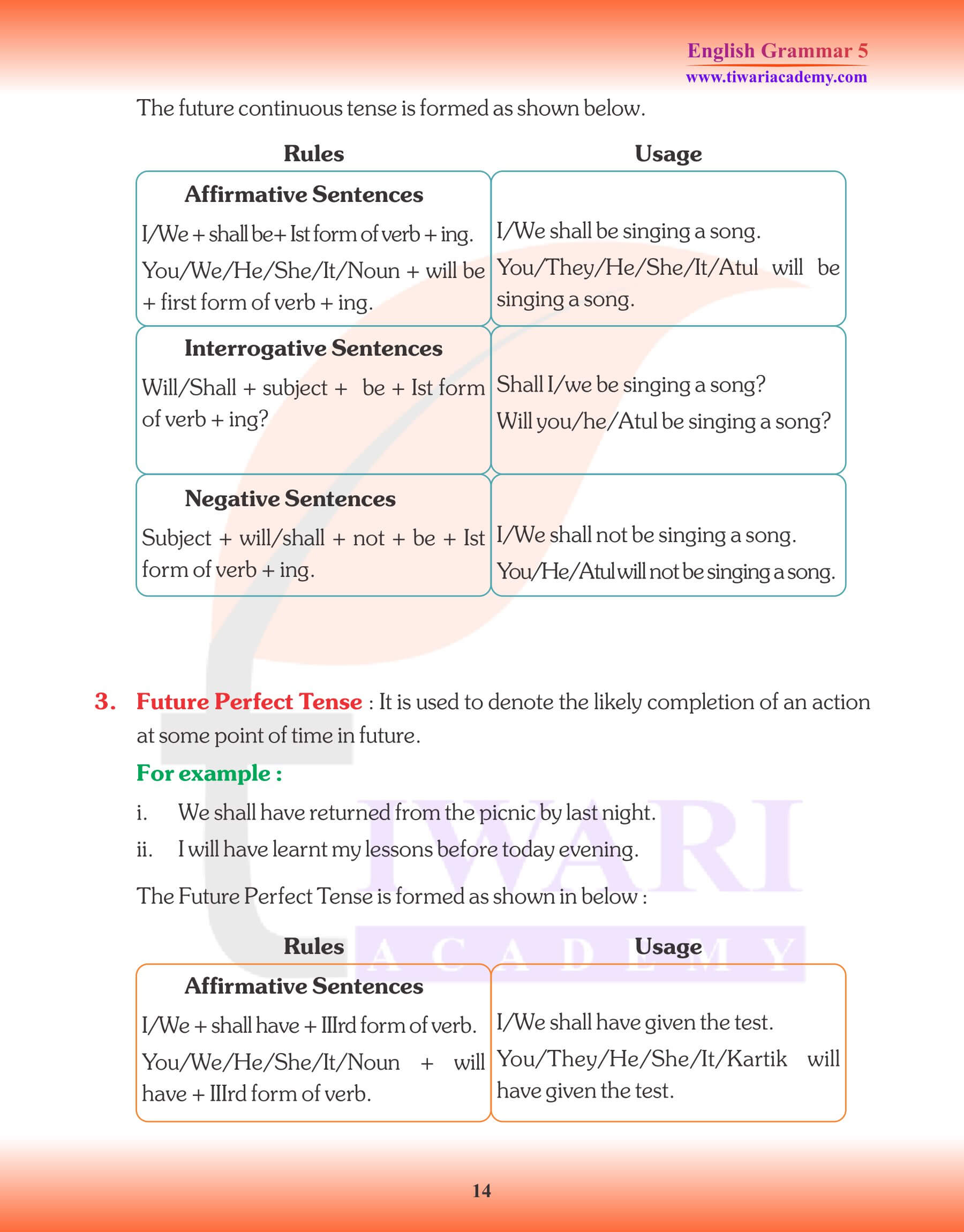 Class 5 Grammar Tense Exercises practice