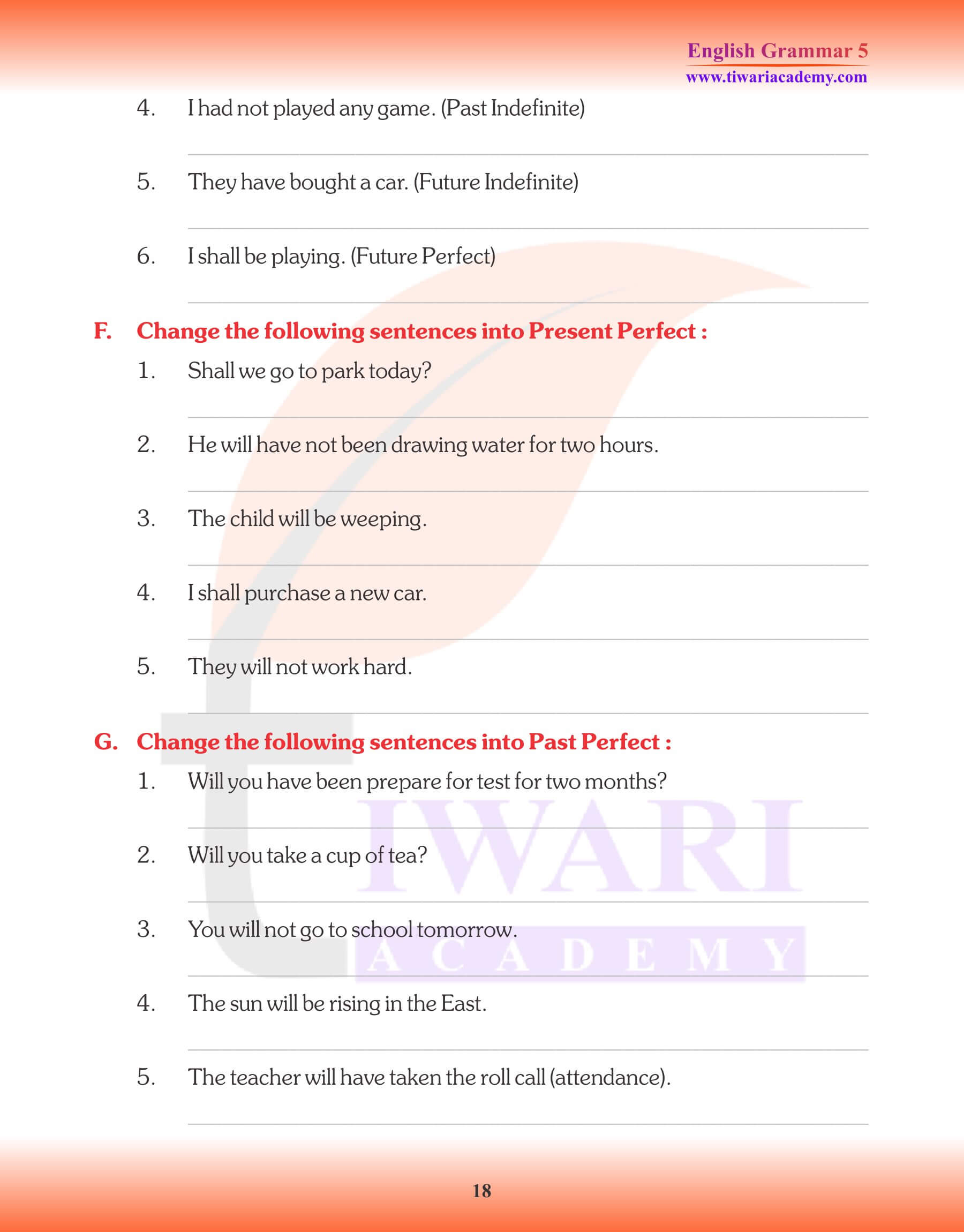 English Grammar Tense assigments