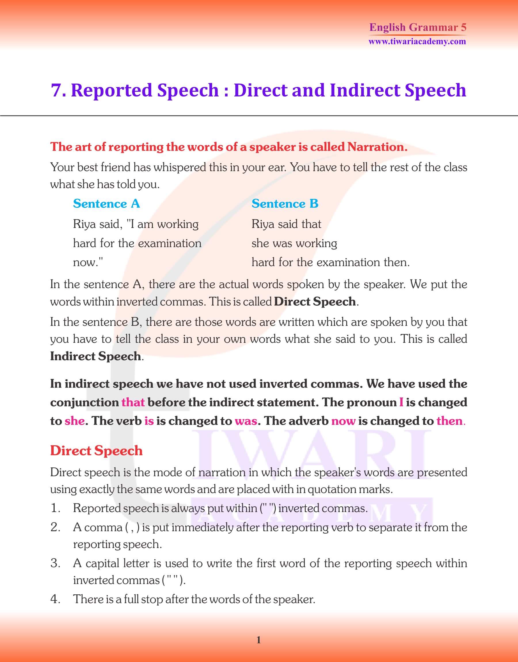 Class 5 Grammar Reported Speech