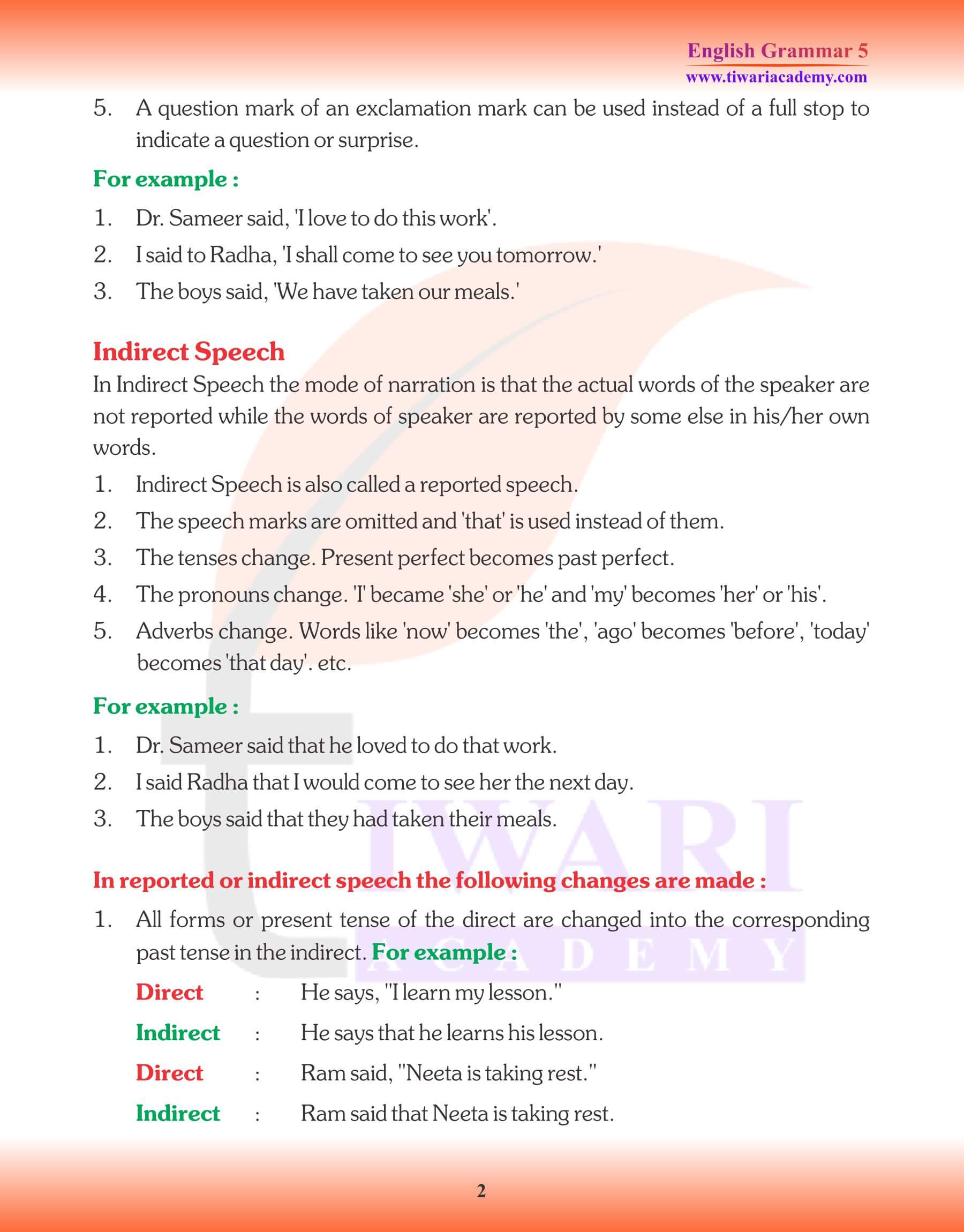 Class 5 Grammar Direct and Indirect Speech