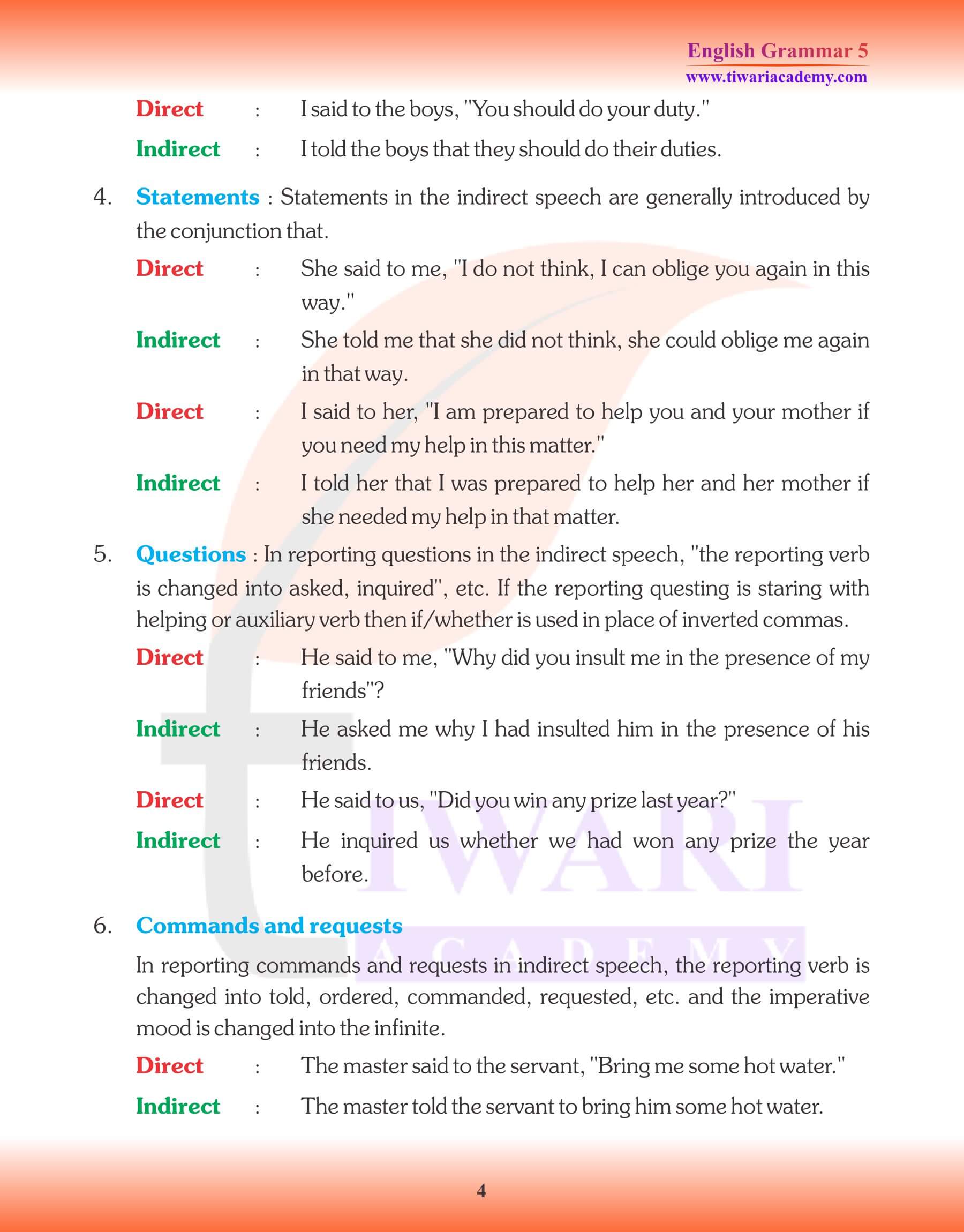 Class 5 Grammar Indirect Speech