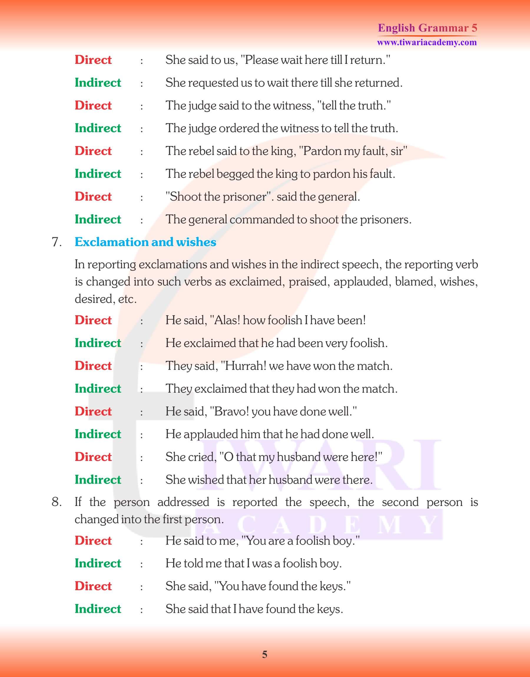 Class 5 Grammar Direct and Indirect