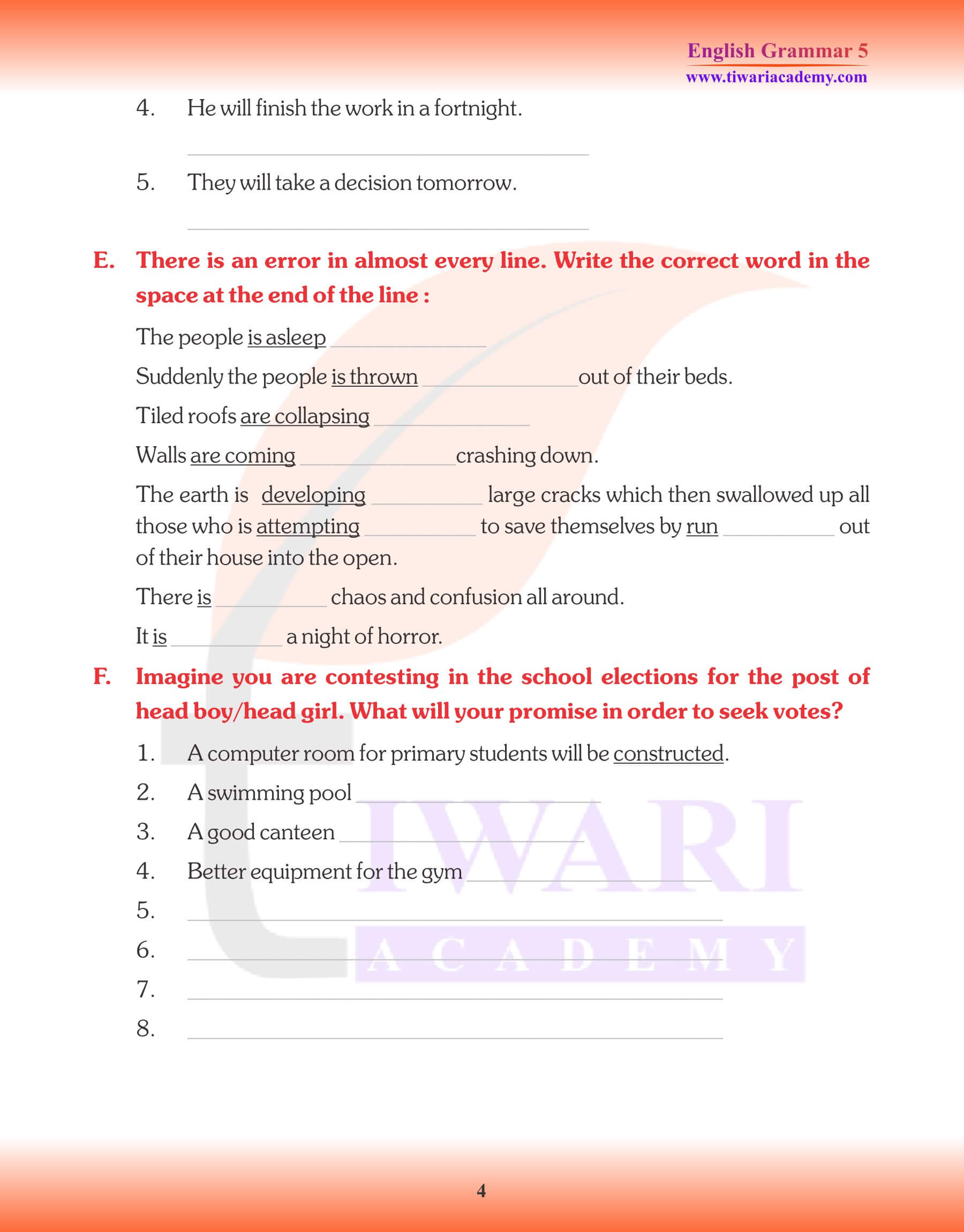 Class 5 Grammar Active and Passive Voice Worksheets