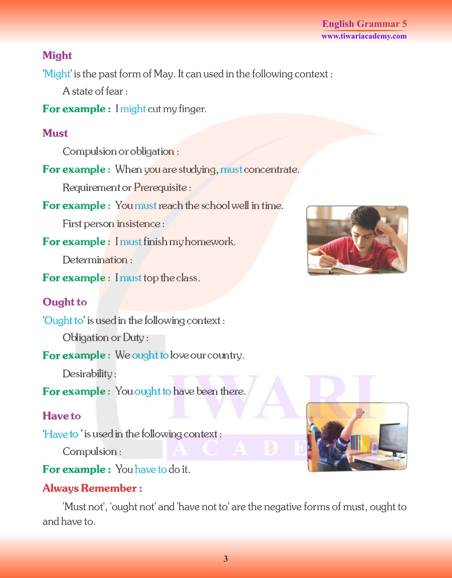 Class 5 English Grammar Modals uses