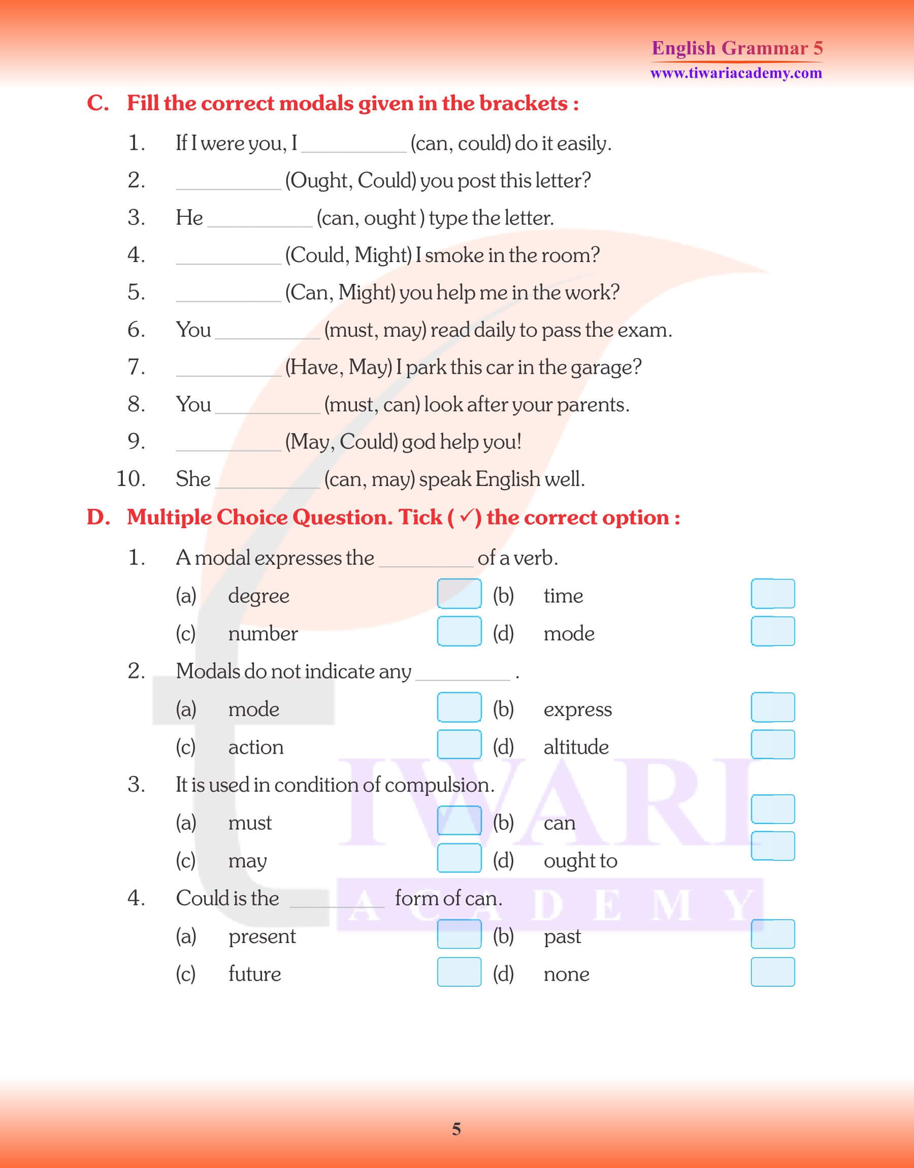 Class 5 Grammar Modals