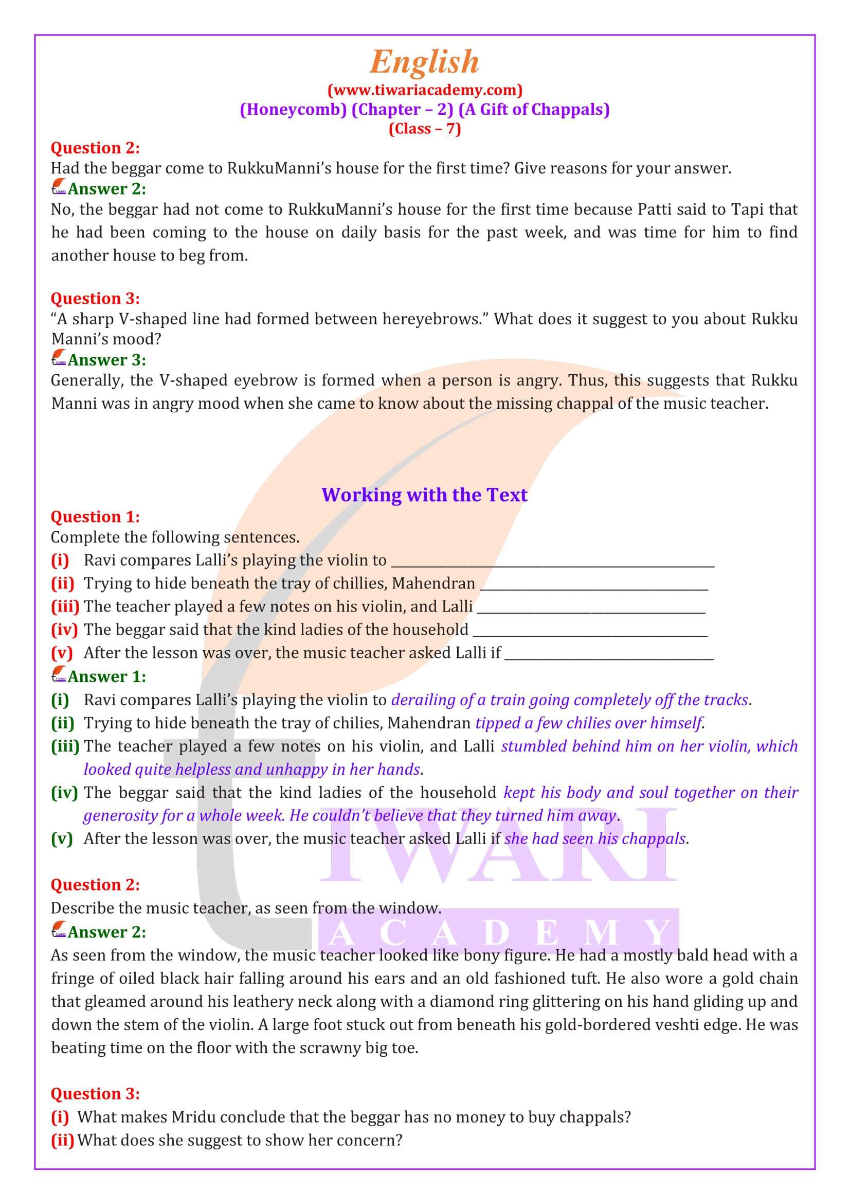 Class 7 English Honeycomb Chapter 2 A Gift of Chappals