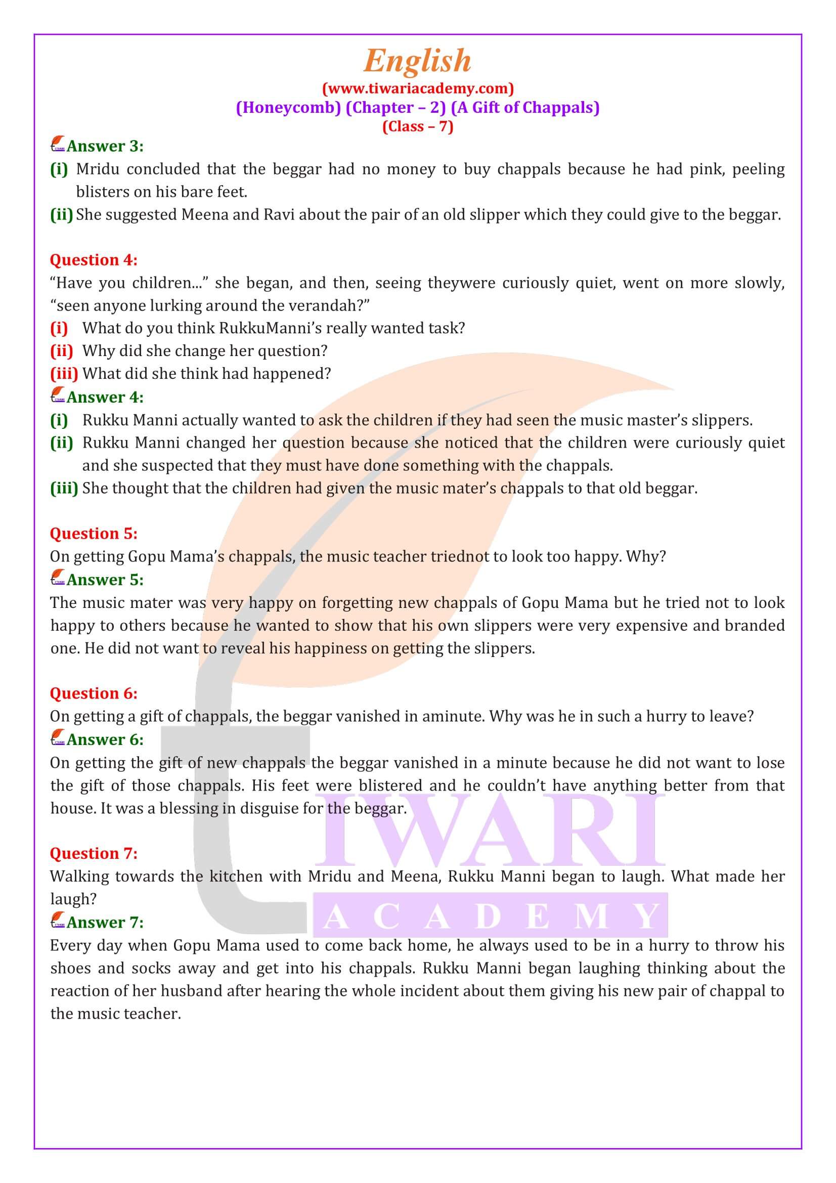 Class 7 English Honeycomb Chapter 2 Answers