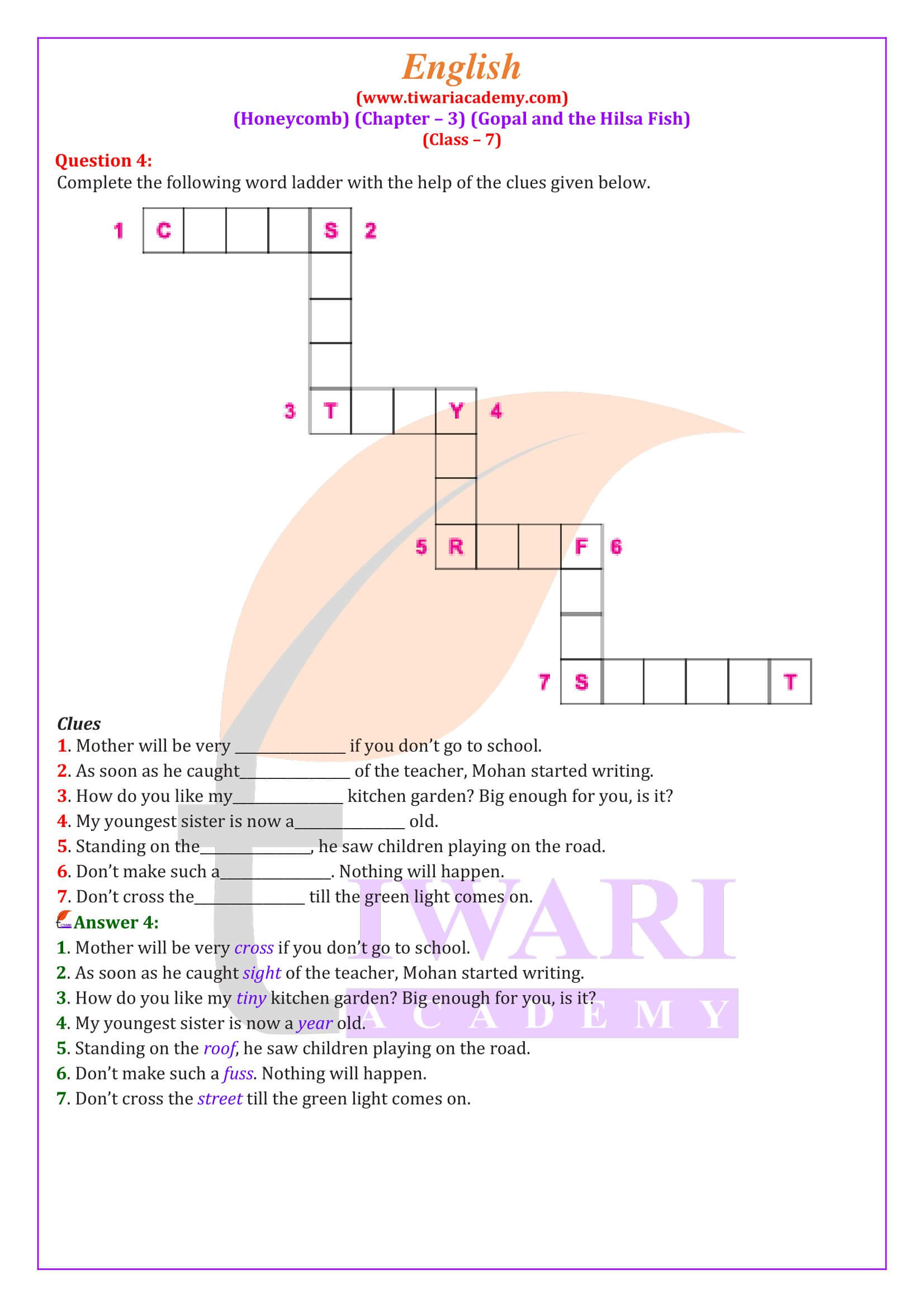 Class 7 English Honeycomb Chapter 3 Question answers guide