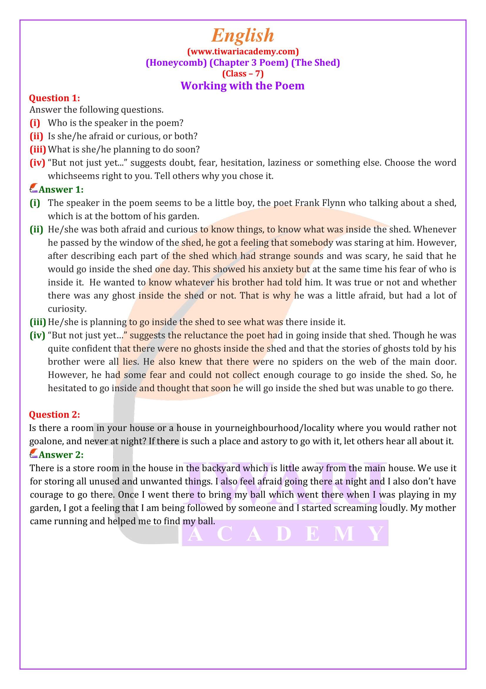 Class 7 English Honeycomb Chapter 3 Solutions