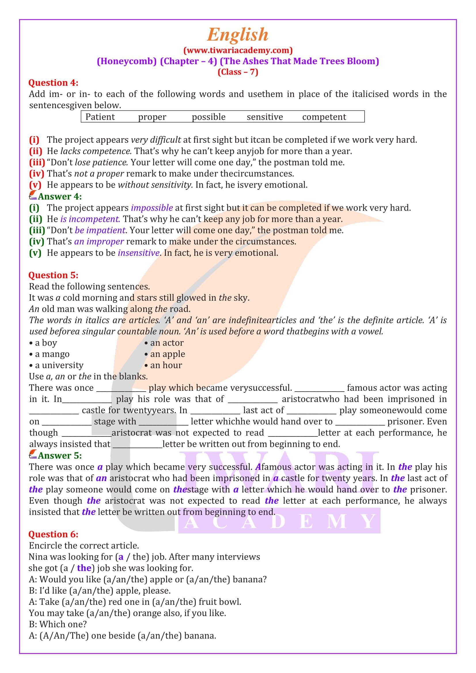 Class 7 English Honeycomb Chapter 4 Question Answers