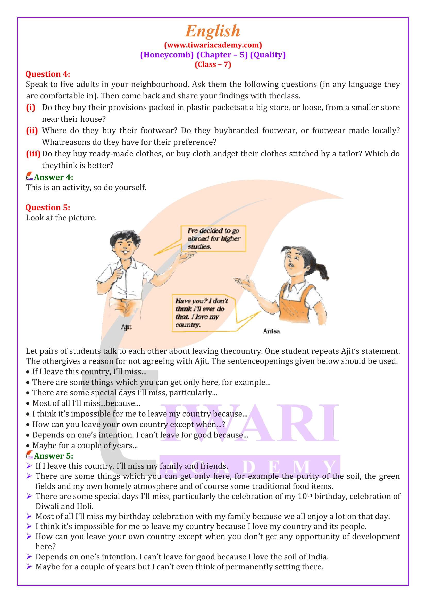 Class 7 English Honeycomb Chapter 5 Question Answers