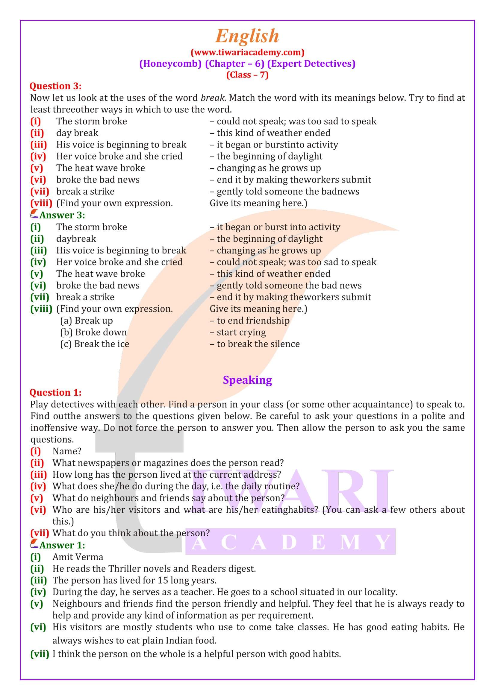 Class 7 English Honeycomb Chapter 6 Question Answers