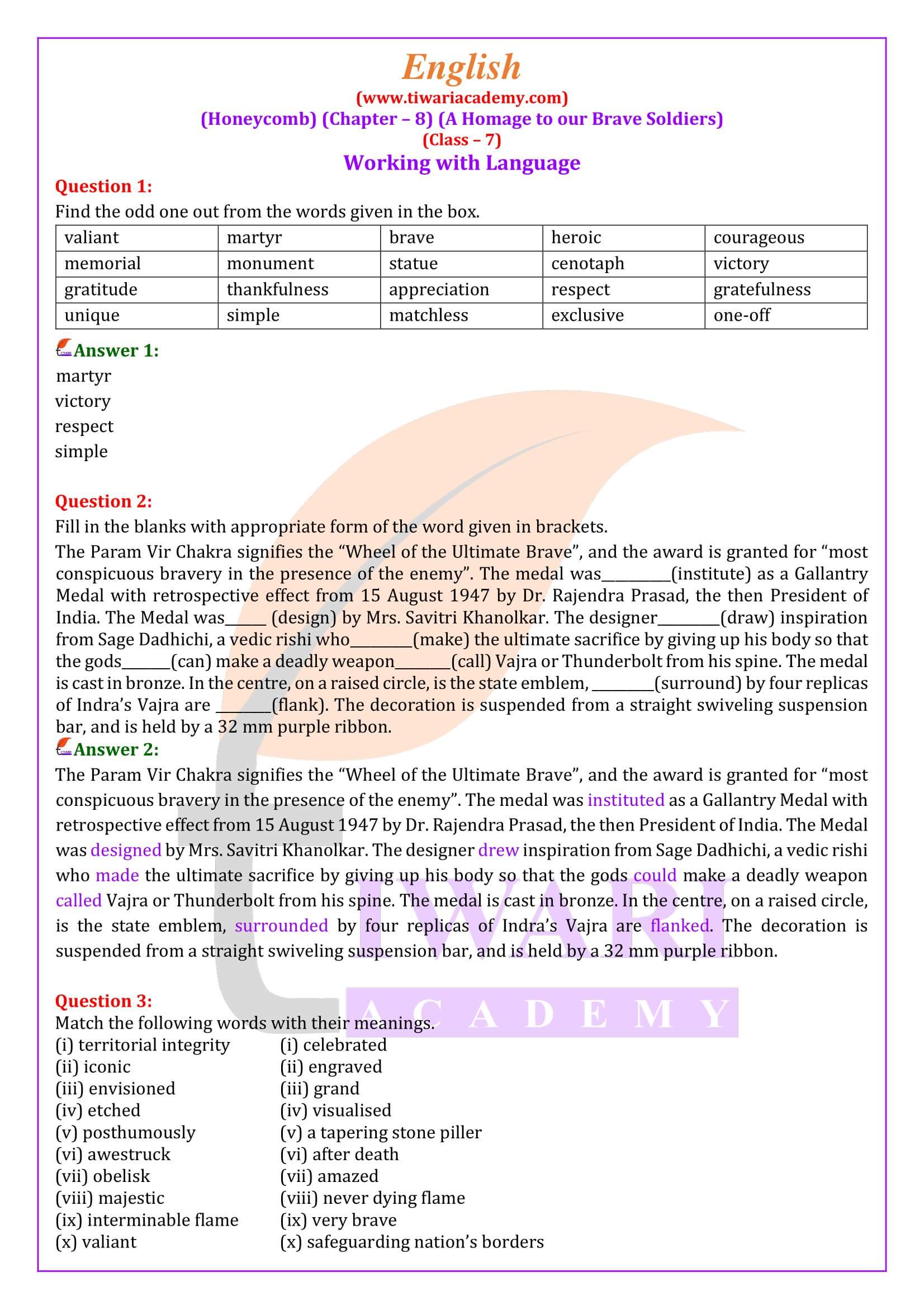 Class 7 English Honeycomb Chapter 8 Question Answers