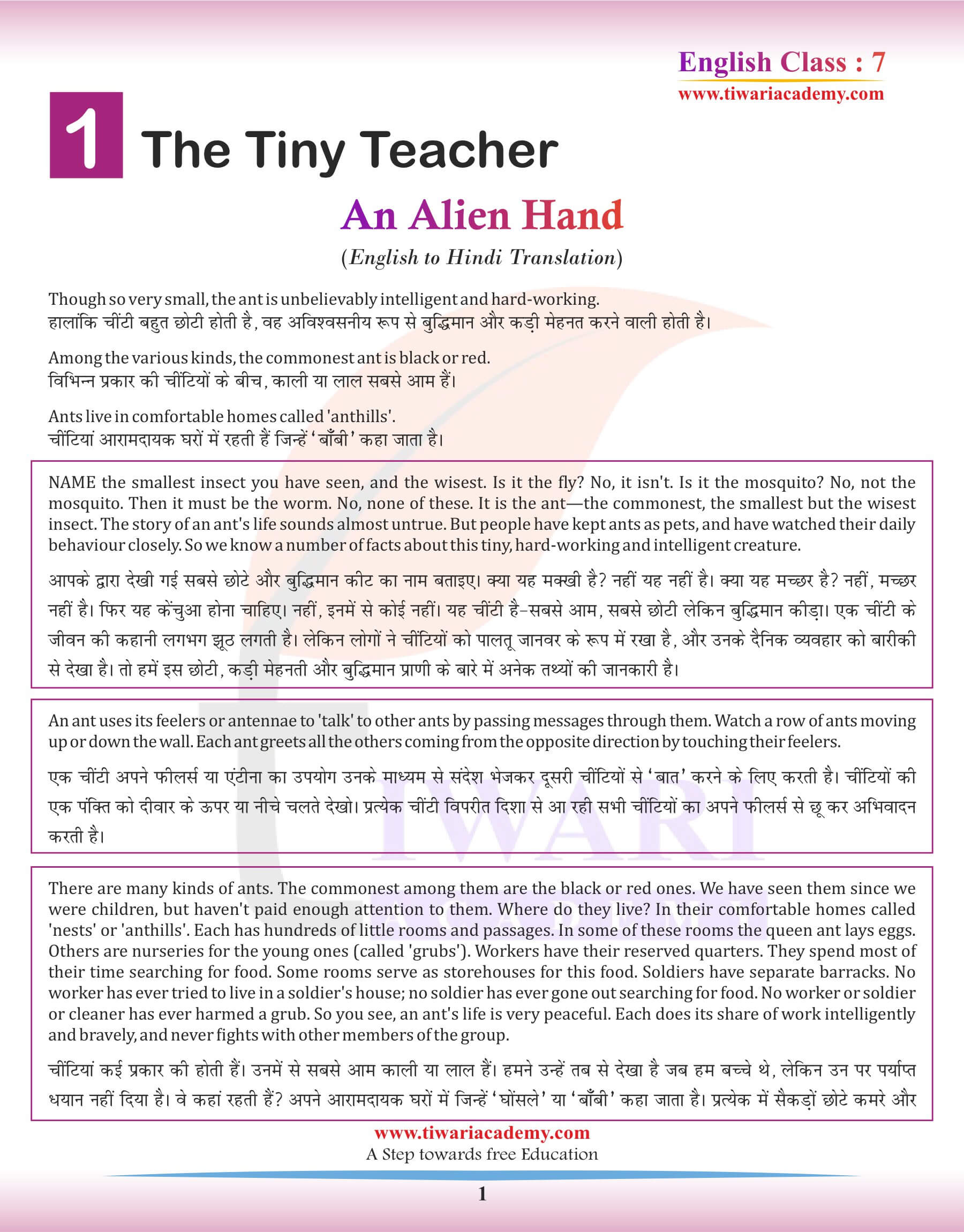 Class 7 English Chapter 1 English to Hindi Translation