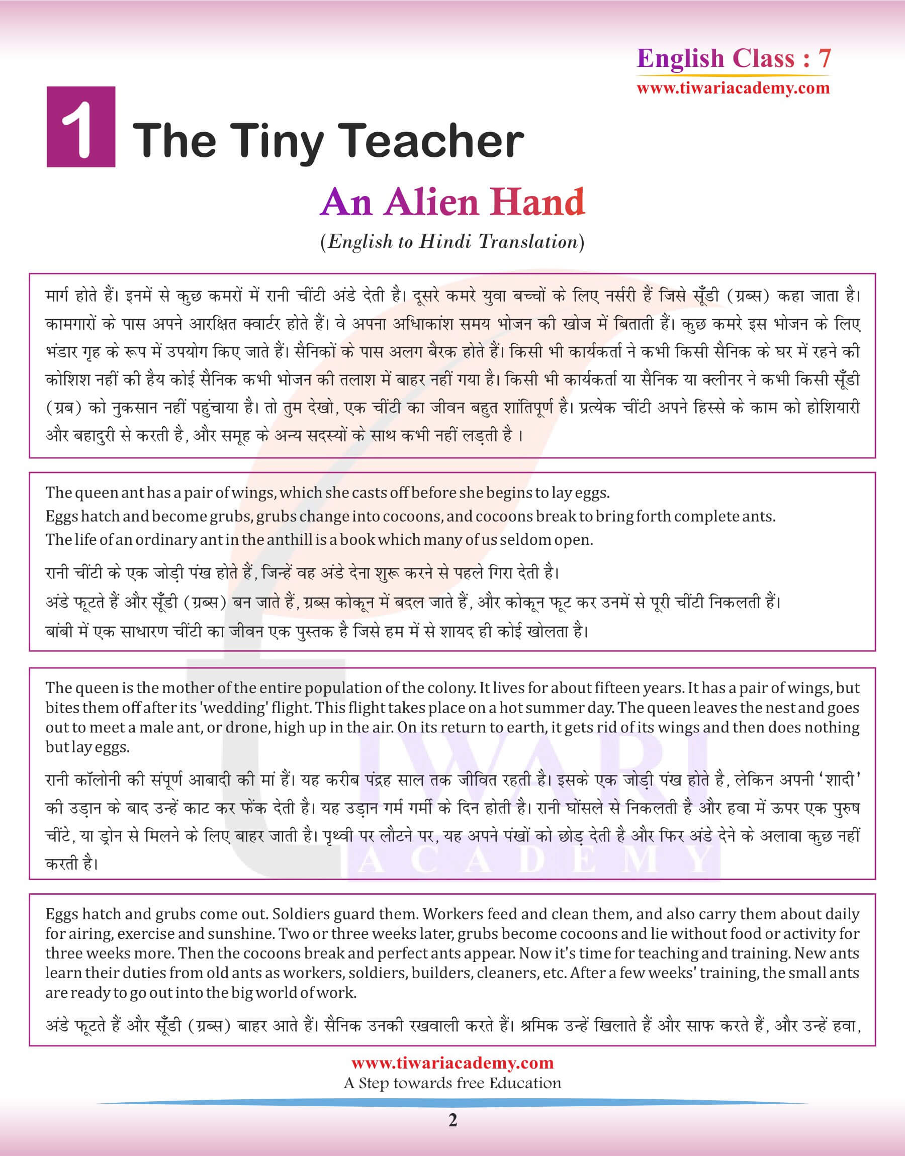 Class 7 English Chapter 1 Hindi Translation