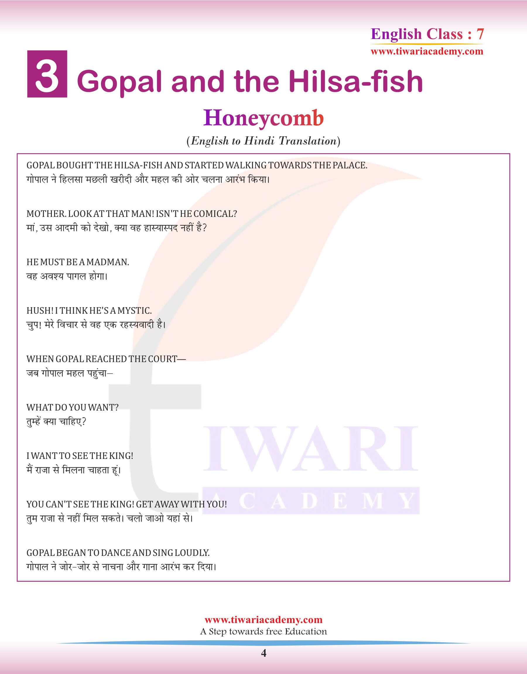 Class 7 English Chapter 3 Hindi Medium