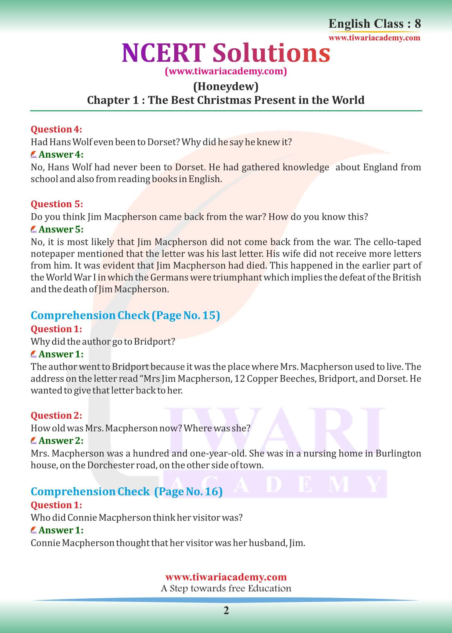 Class 8 English Honeydew Chapter 1 The Best Christmas Present in the World