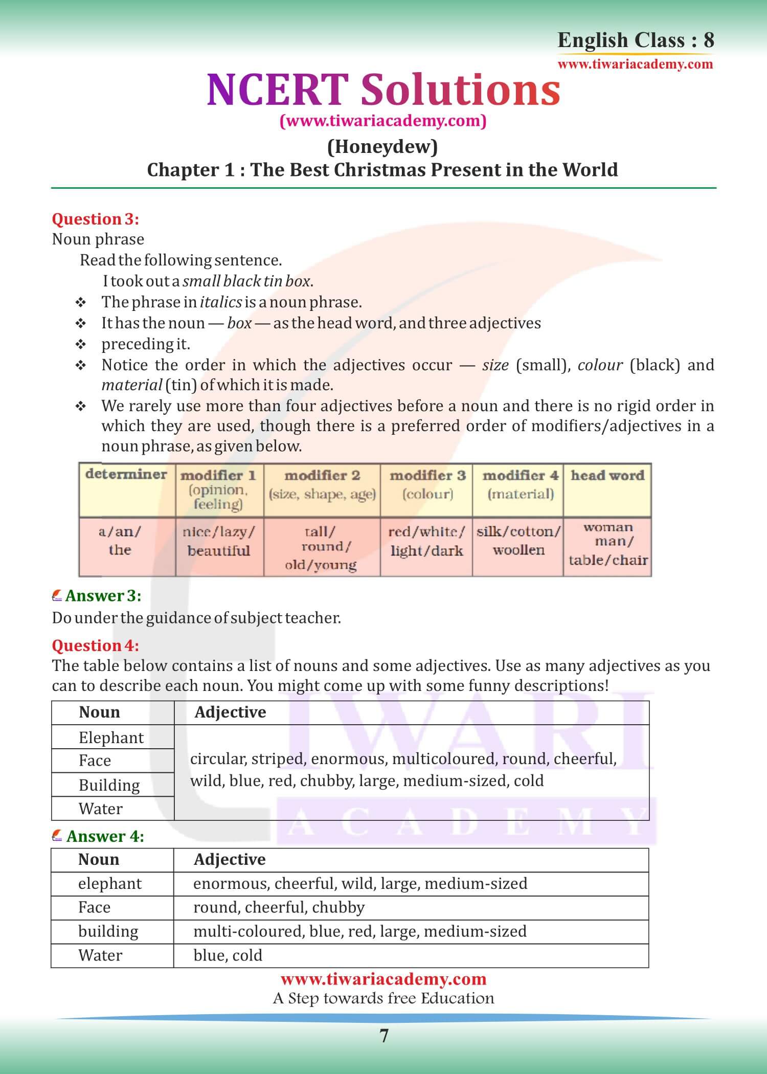 Class 8 English Chapter 1 Question Answers