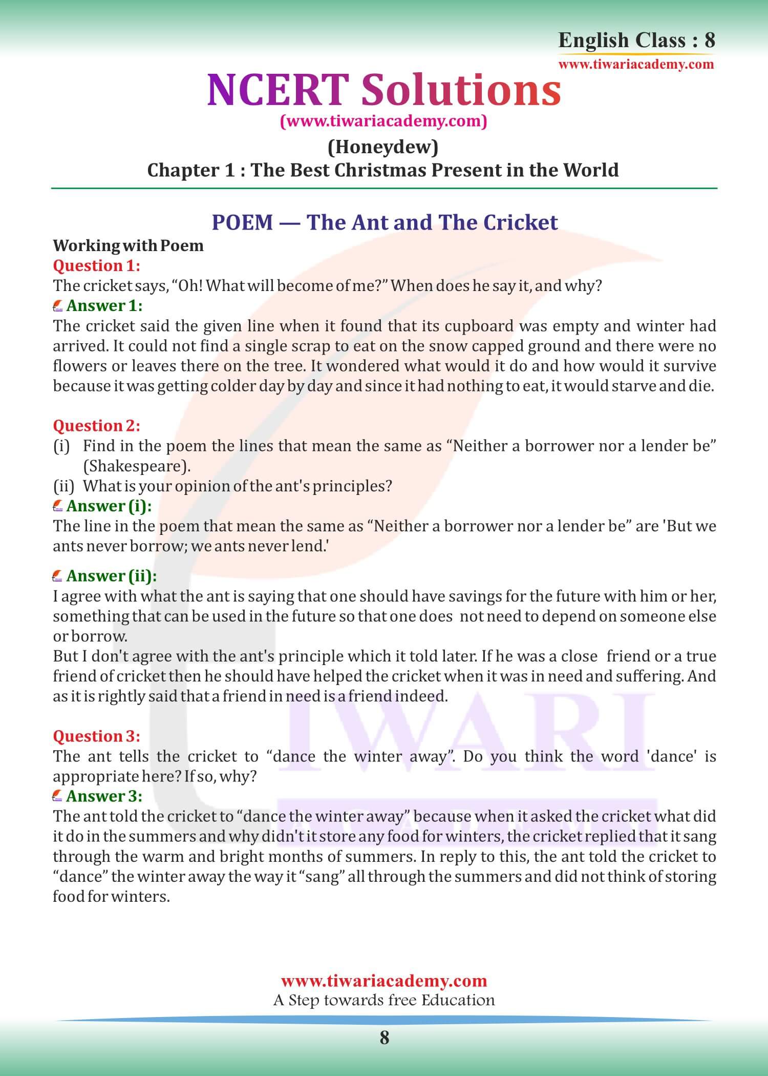 Class 8 English Chapter 1 Exercises