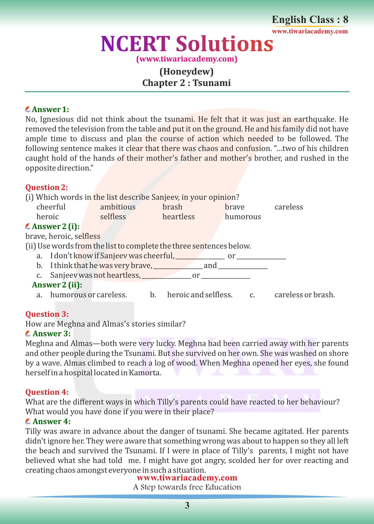 NCERT Solutions for Class 8 English Honeydew Chapter 2 guide