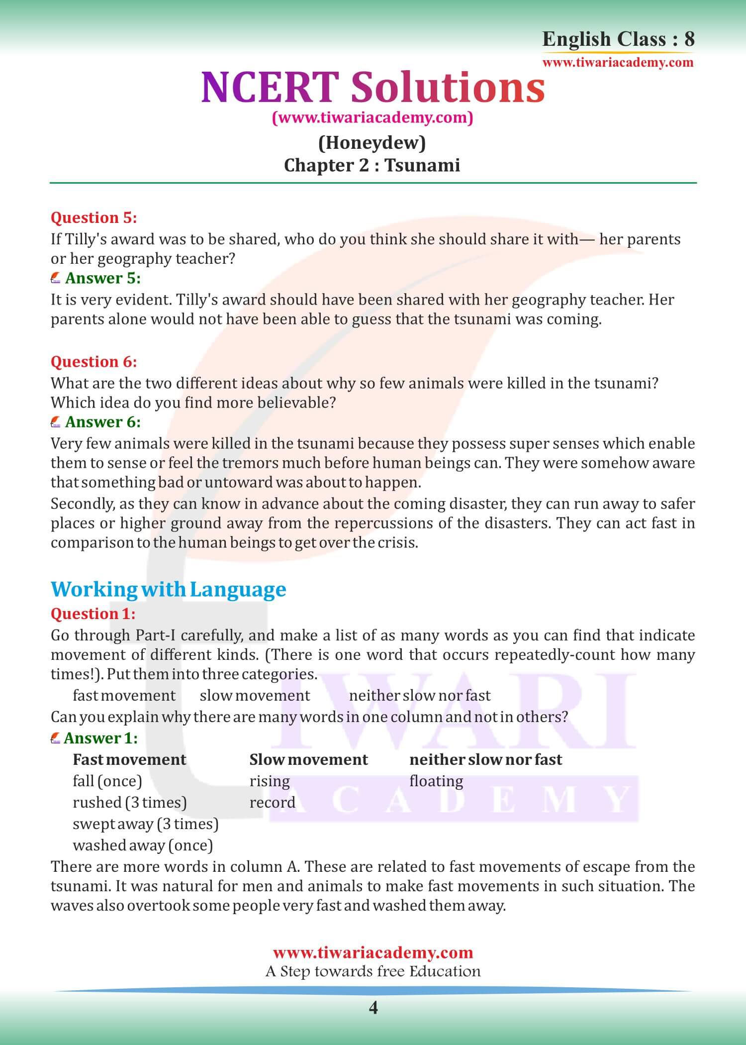 Class 8 English Honeydew Chapter 2 The Tsunami