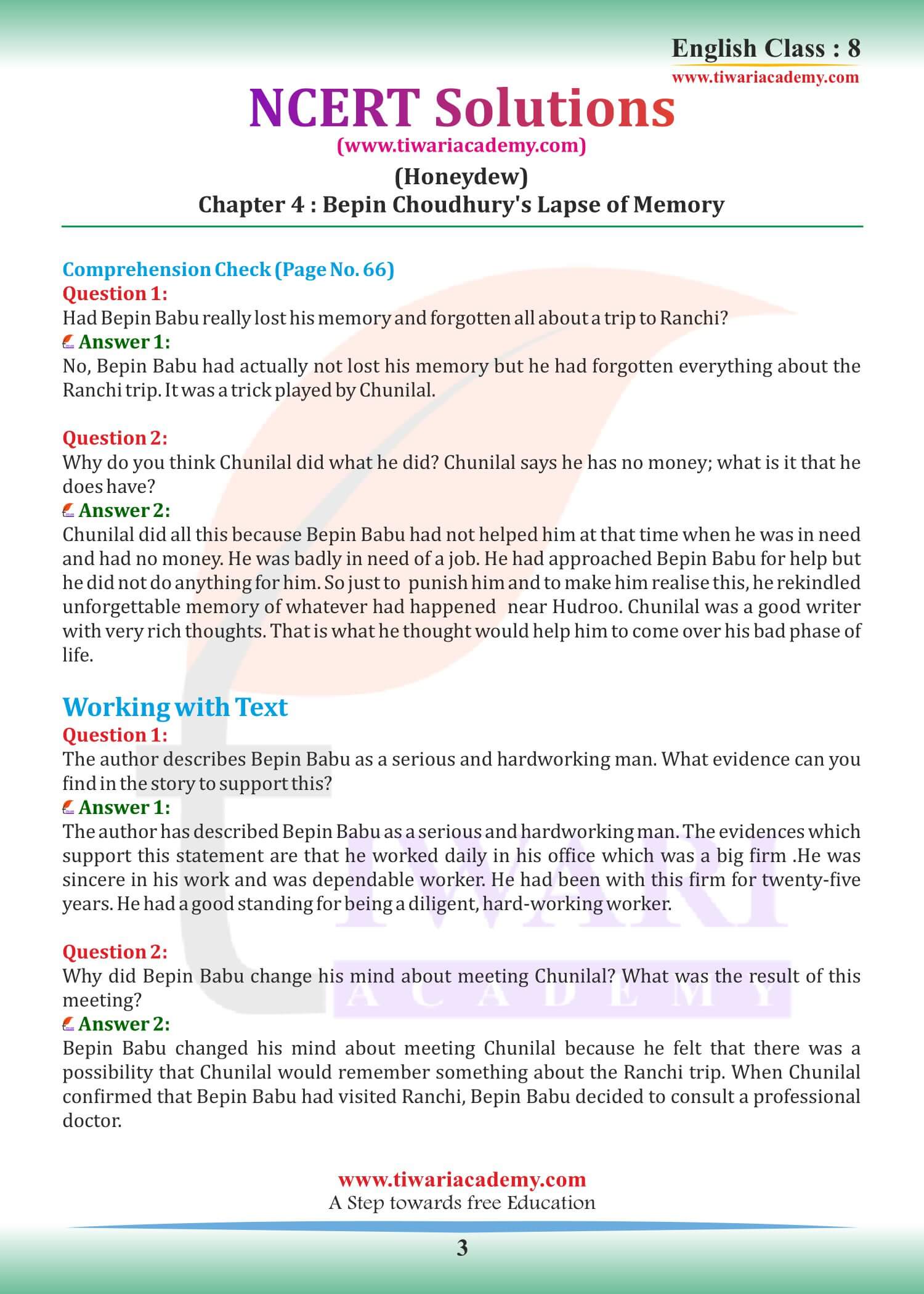 Class 8 English Honeydew Chapter 4 Bepin Chaudhury